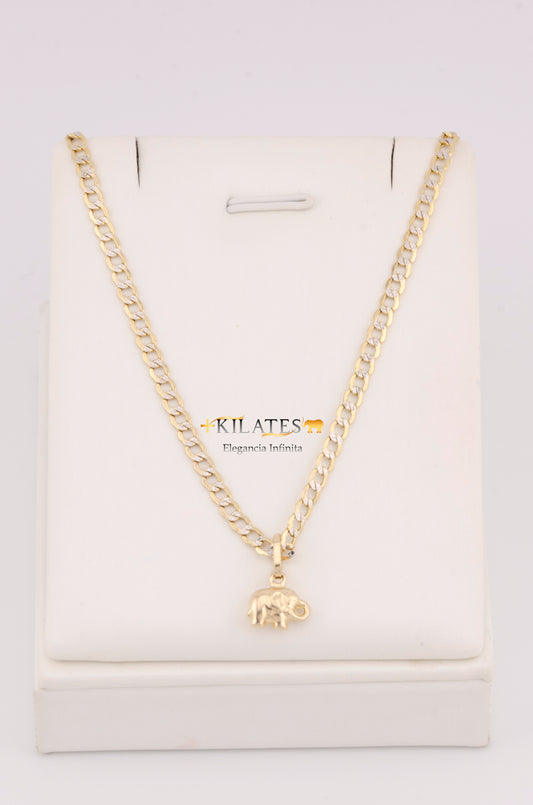 "CADENA DE 40CM PARA NIÑ@ ESTILO CUBANA DIAMANTADA CON DIJE DE ELEFANTE. ORO 10K #775-3379"