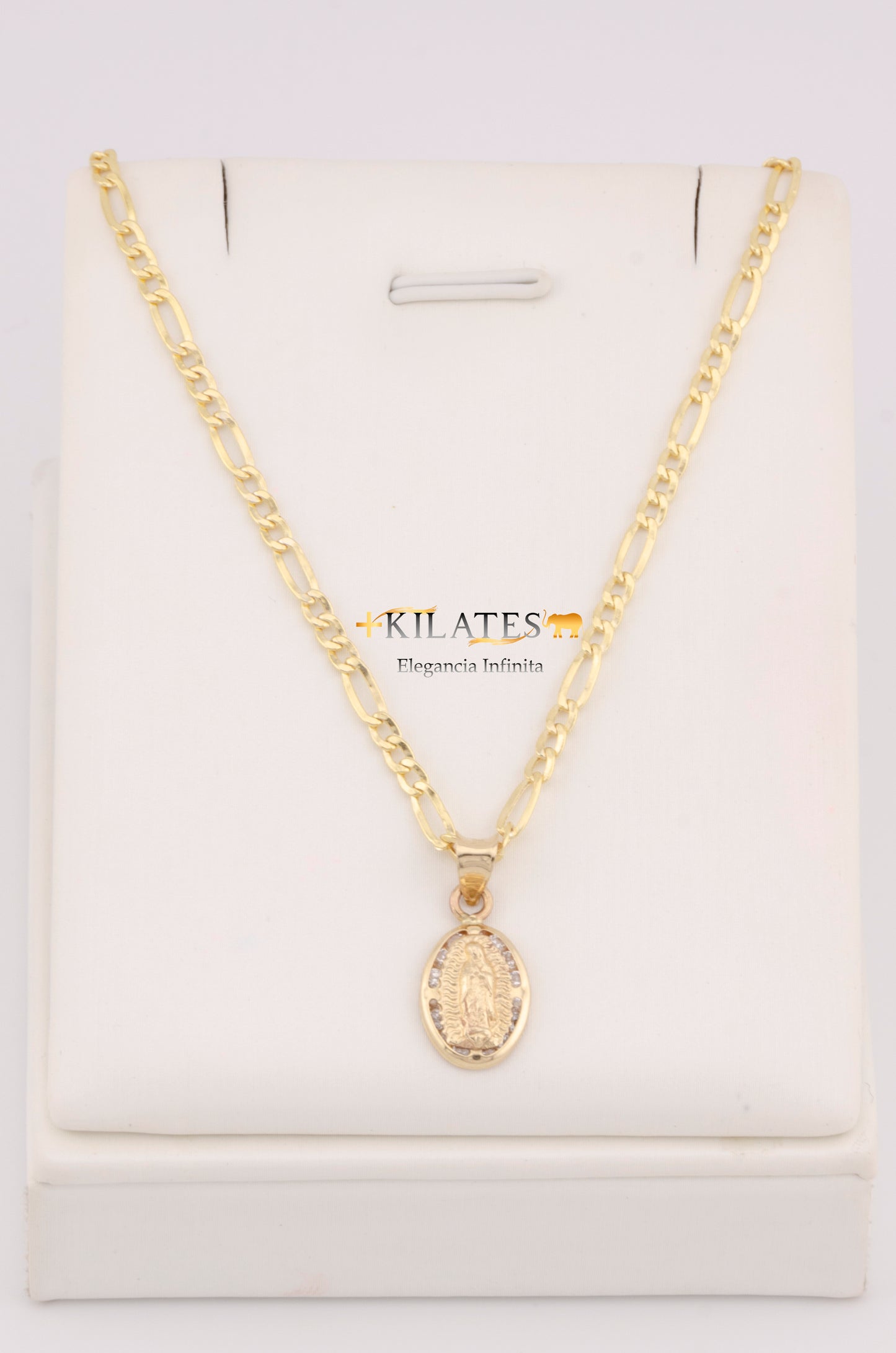 "CADENA DE 40CM PARA NIÑ@ ESTILO 3+1 CON DIJE OVALADO DE LA VIRGEN. ORO 10K #775-3381"