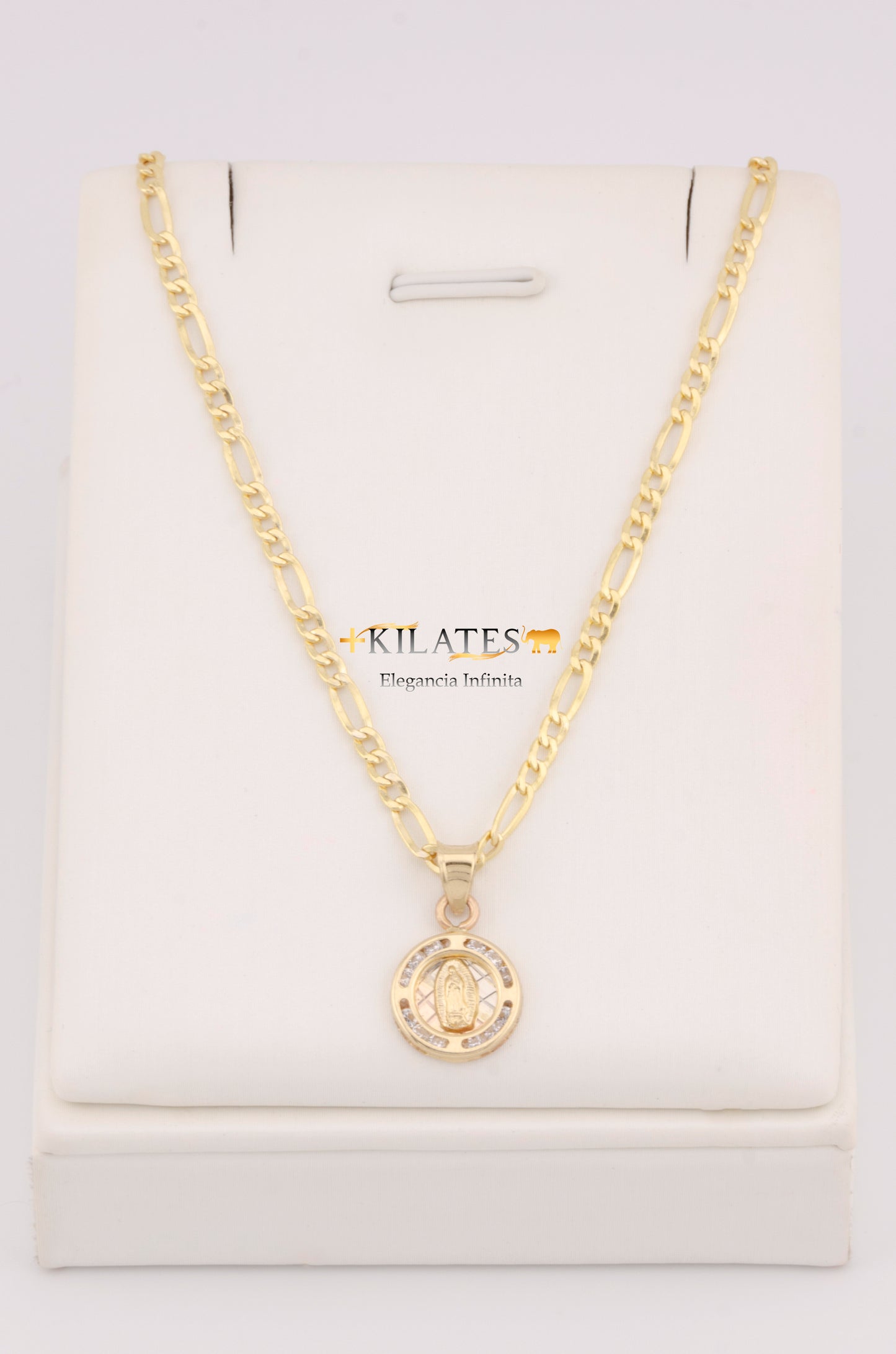 "CADENA DE 40CM PARA NIÑ@ ESTILO 3+1 CON DIJE REDONDO DE LA VIRGEN. ORO 10K #775-3382"