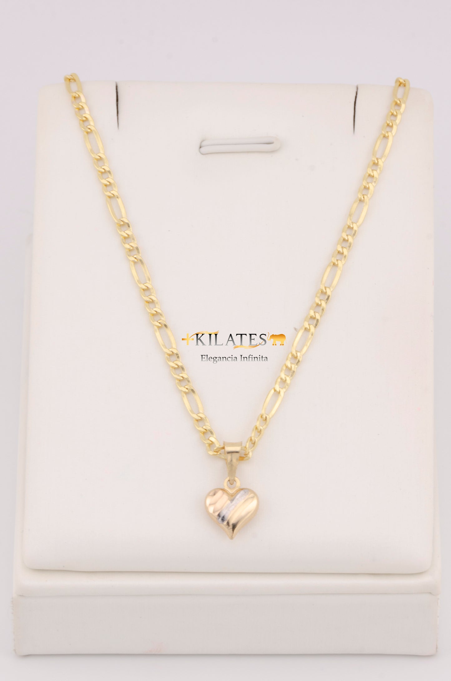 "CADENA DE 40CM PARA NIÑ@ ESTILO 3+1 CON DIJE DE CORAZON 3 TONOS. ORO 10K #775-3389"