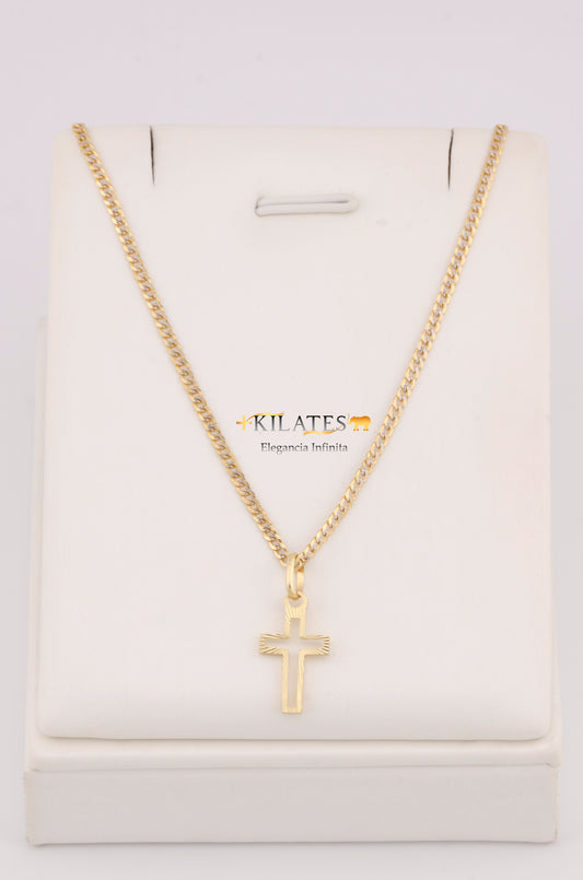 "CADENA DE 40CM PARA NIÑ@ ESTILO CUBANA DIAMANTADA SOLIDA CON DIJE CRUZ. ORO 10K #775-3365"