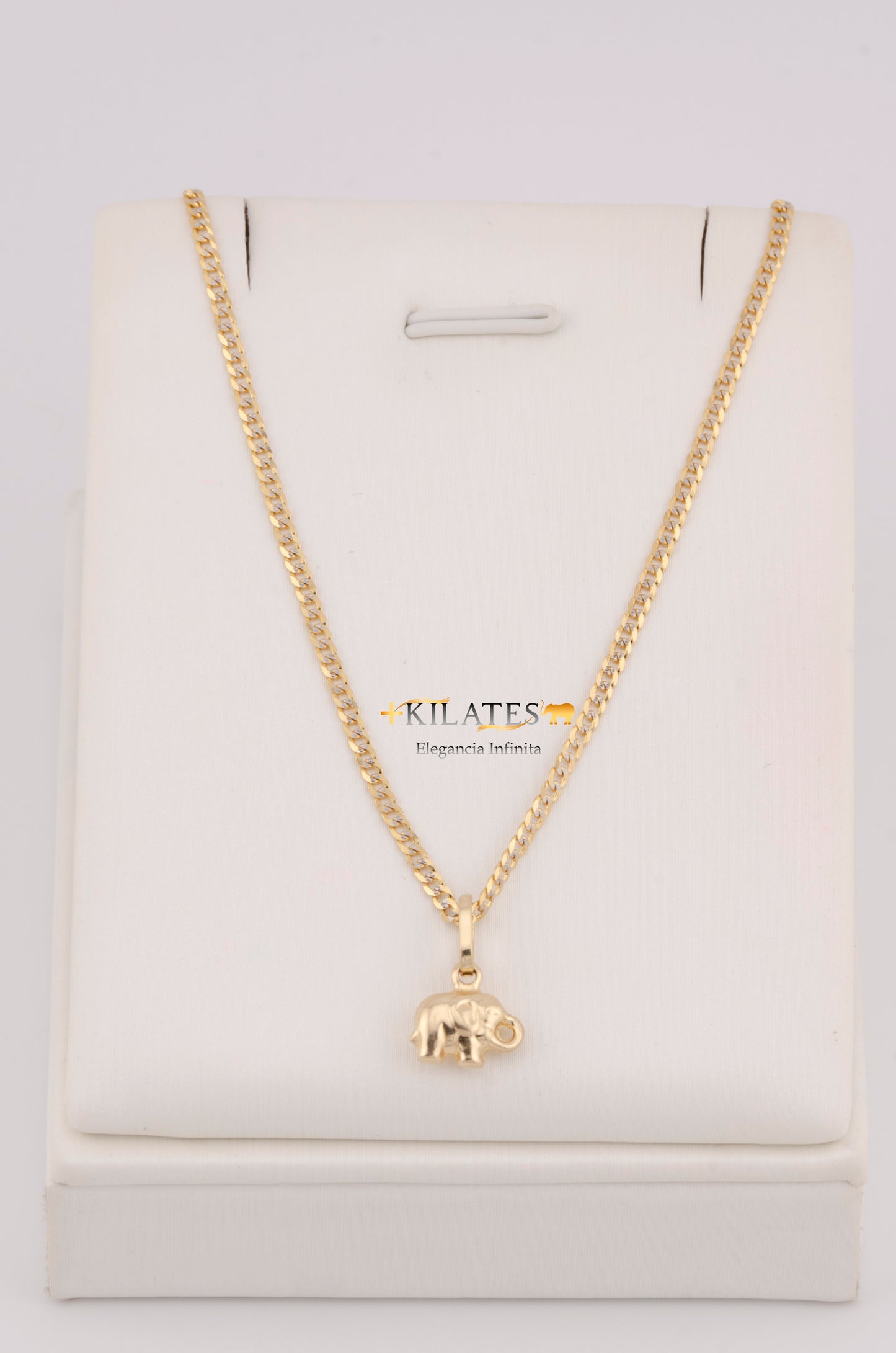 "CADENA DE 40CM PARA NIÑ@ ESTILO CUBANA DIAMANTADA SOLIDA CON DIJE DE ELEFANTE. ORO 10K #775-3370"