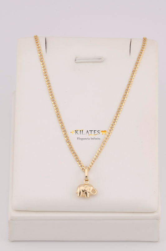 "CADENA DE 40CM PARA NIÑ@ ESTILO CUBANA DIAMANTADA SOLIDA CON DIJE DE ELEFANTE. ORO 10K #775-3370"