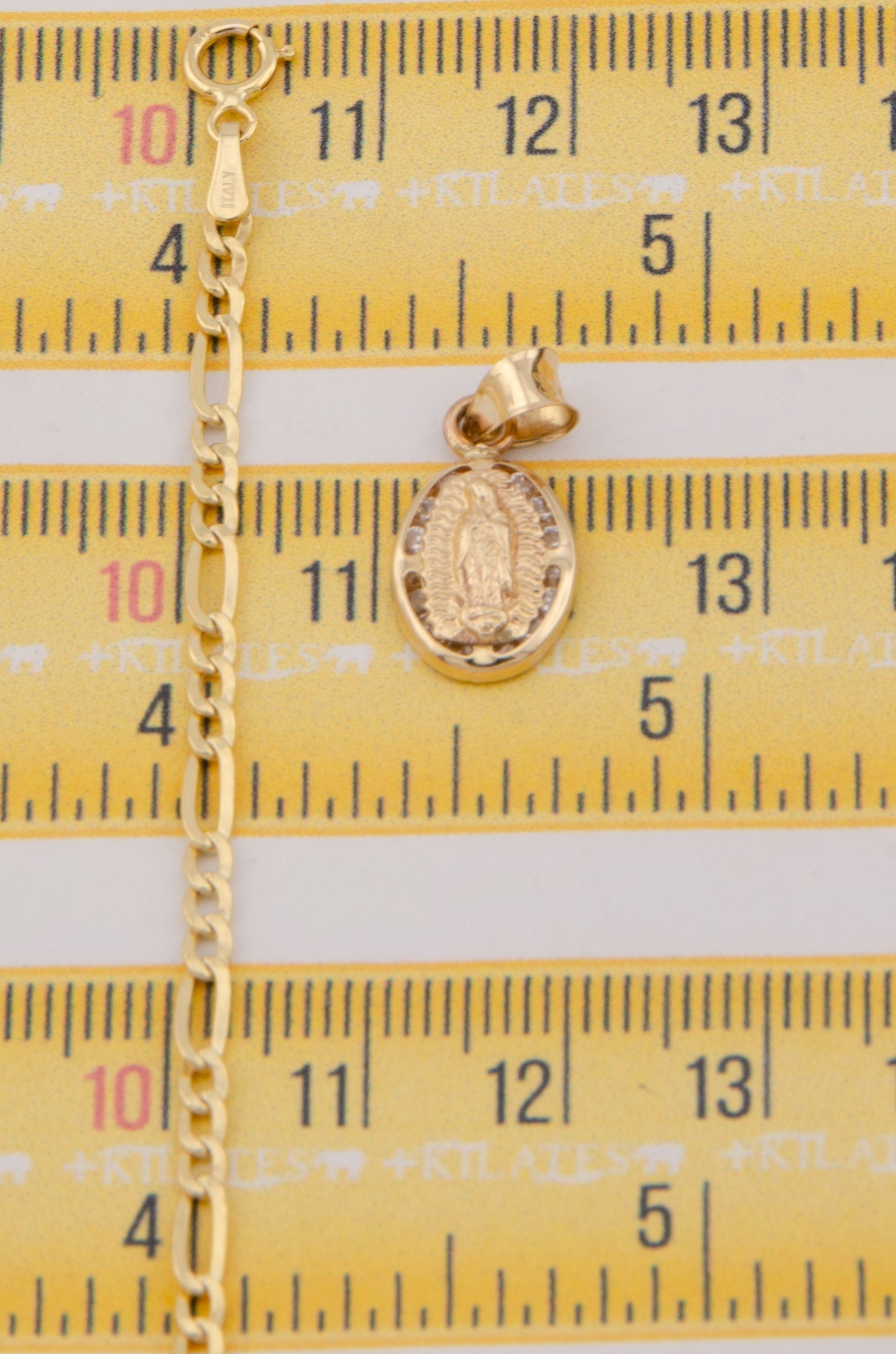 "CADENA DE 40CM PARA NIÑ@ ESTILO 3+1 CON DIJE OVALADO DE LA VIRGEN. ORO 10K #775-3381"
