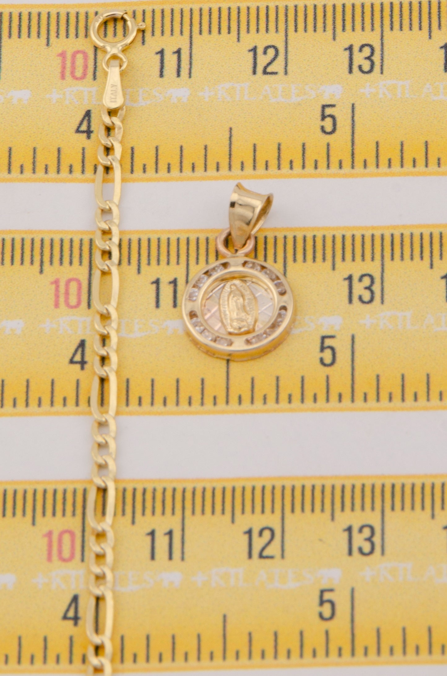 "CADENA DE 40CM PARA NIÑ@ ESTILO 3+1 CON DIJE REDONDO DE LA VIRGEN. ORO 10K #775-3382"
