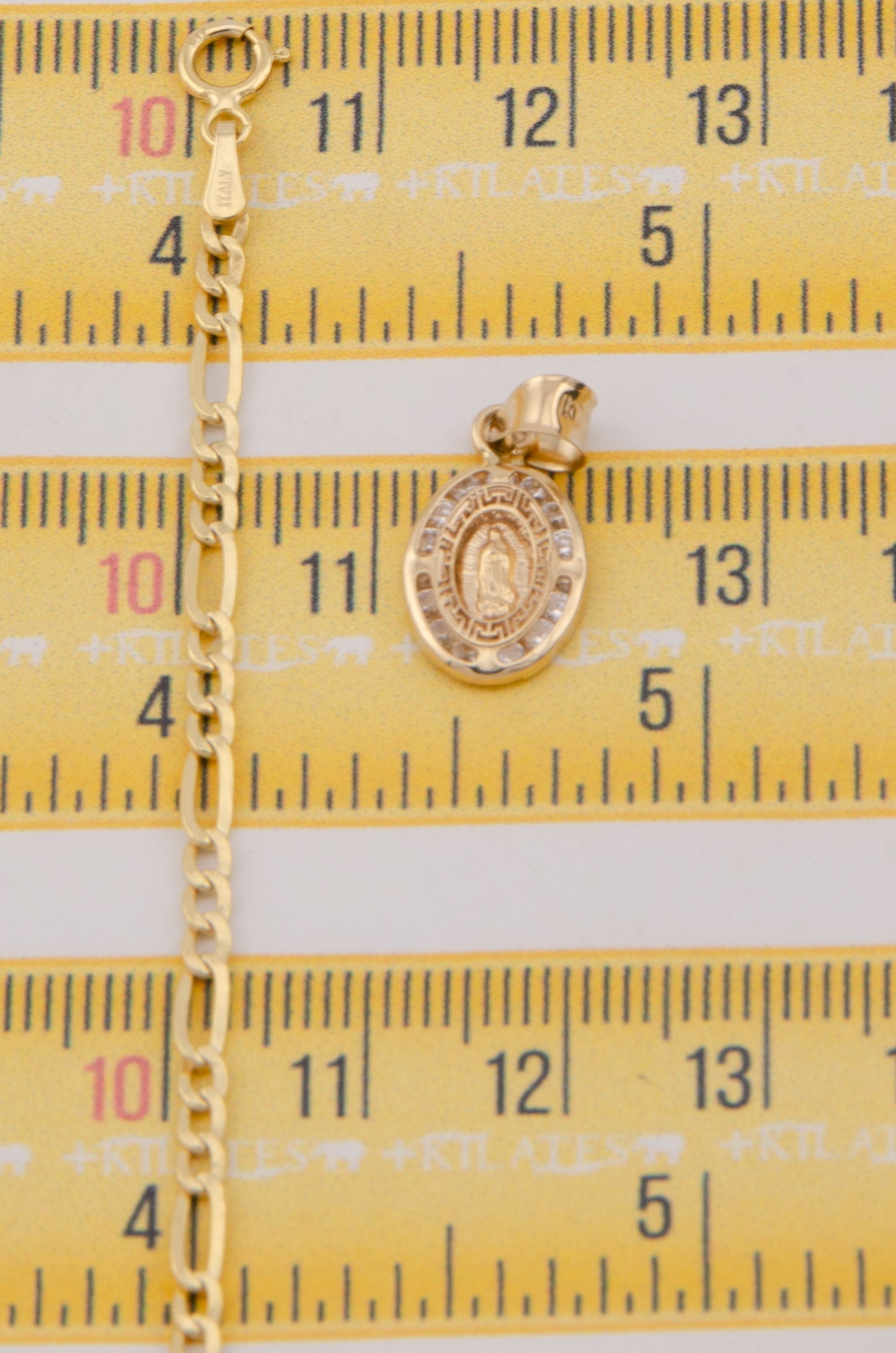 "CADENA DE 40CM PARA NIÑ@ ESTILO 3+1 CON DIJE OVALADO DE LA VIRGEN. ORO 10K #775-3383"