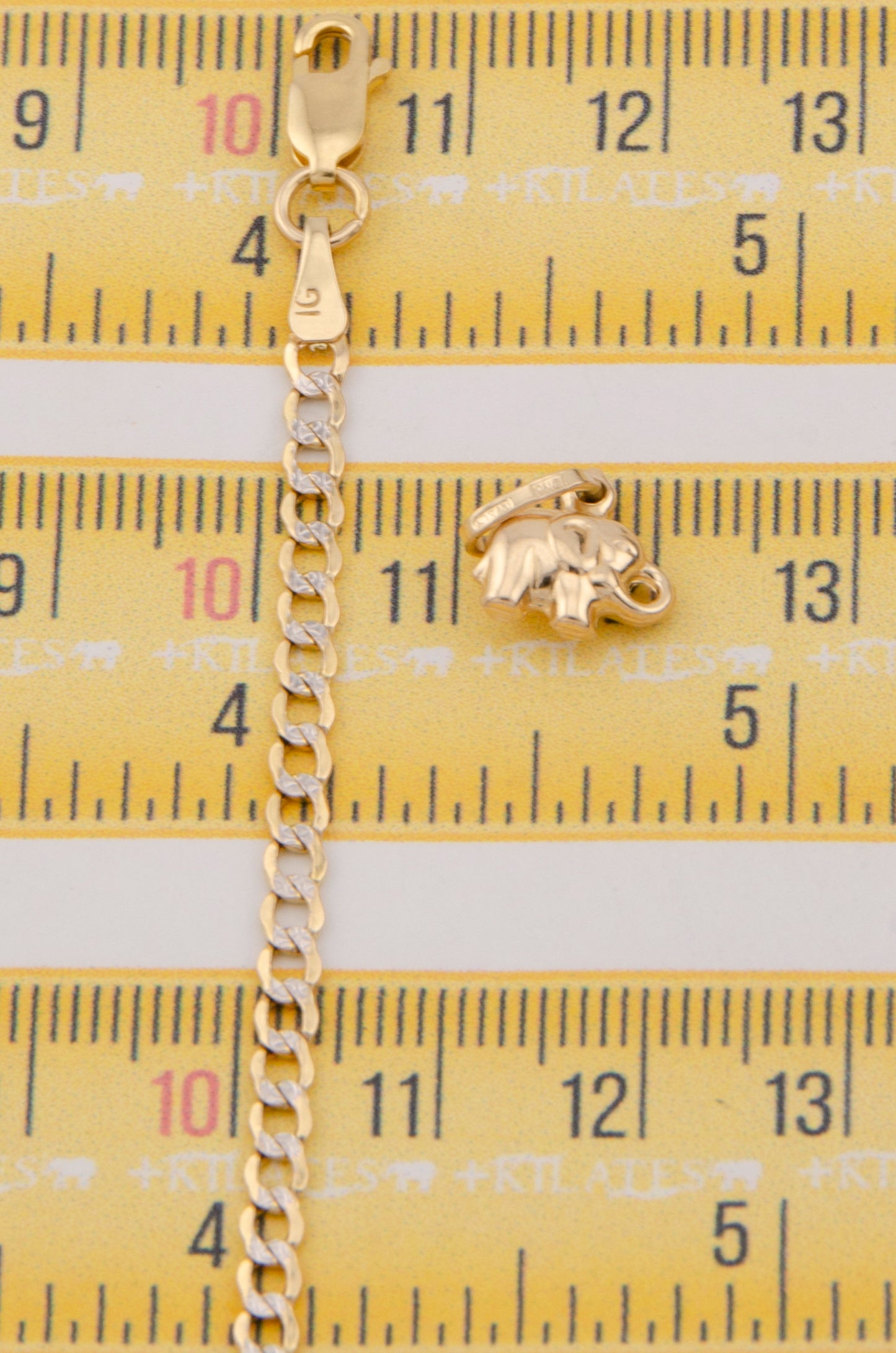 "CADENA DE 40CM PARA NIÑ@ ESTILO CUBANA DIAMANTADA CON DIJE DE ELEFANTE. ORO 10K #775-3379"