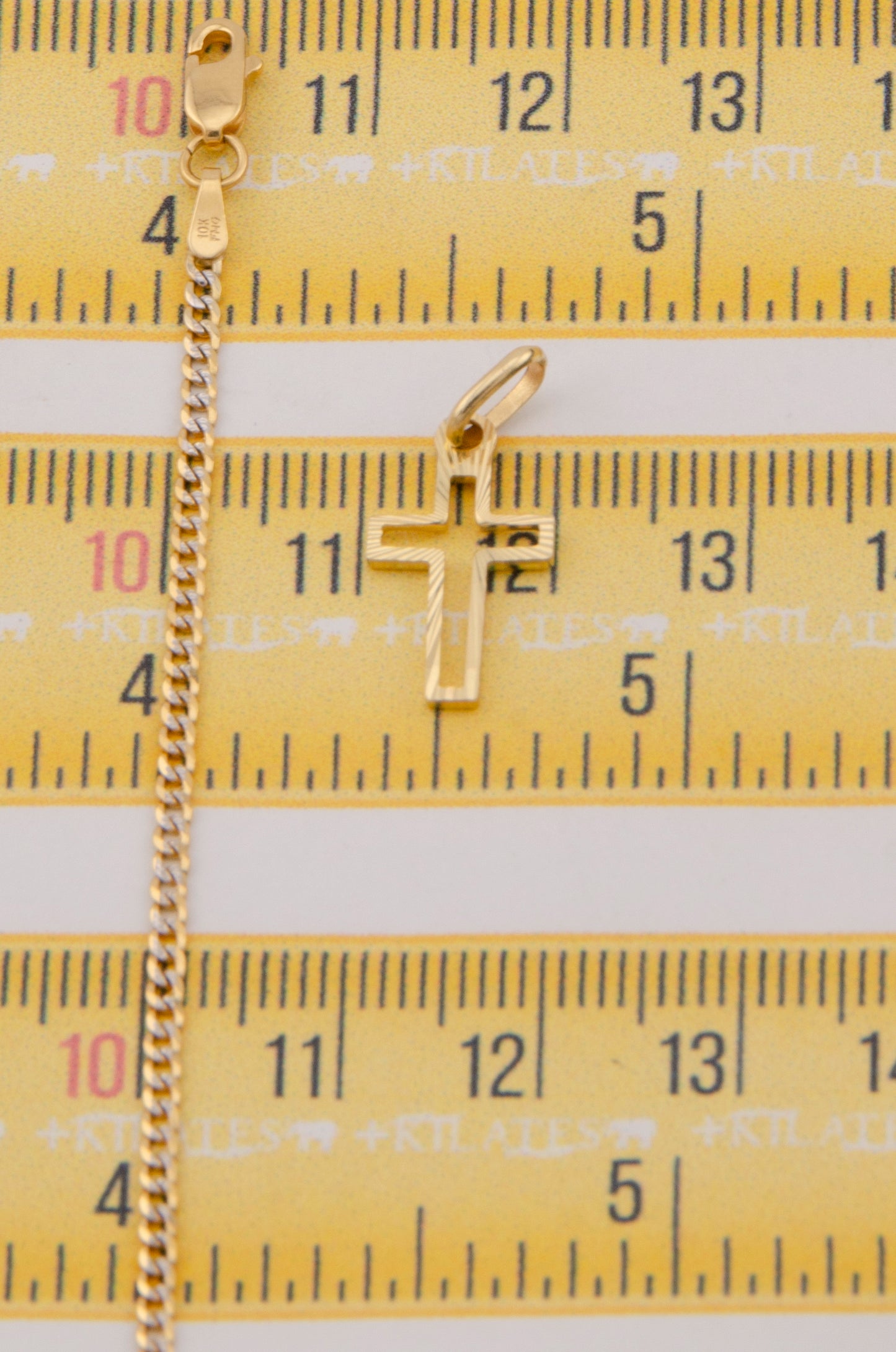 "CADENA DE 40CM PARA NIÑ@ ESTILO CUBANA DIAMANTADA SOLIDA CON DIJE CRUZ. ORO 10K #775-3365"