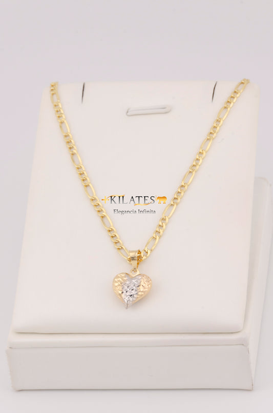 "CADENA DE 50CM PARA ADULTO ESTILO 3+1 CON DIJE DE CORAZON 3 TONOS GRANDE. ORO 10K #775-3395"