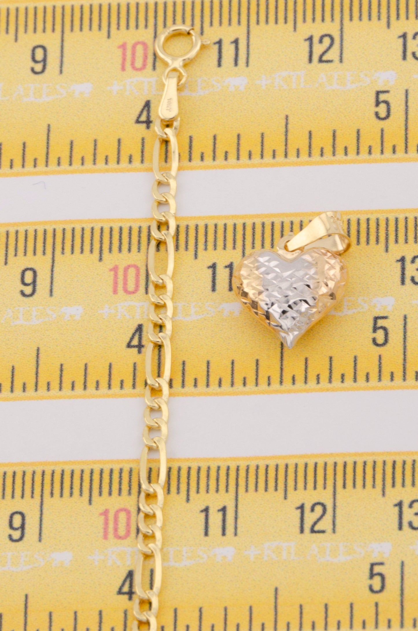 "CADENA DE 50CM PARA ADULTO ESTILO 3+1 CON DIJE DE CORAZON 3 TONOS GRANDE. ORO 10K #775-3395"