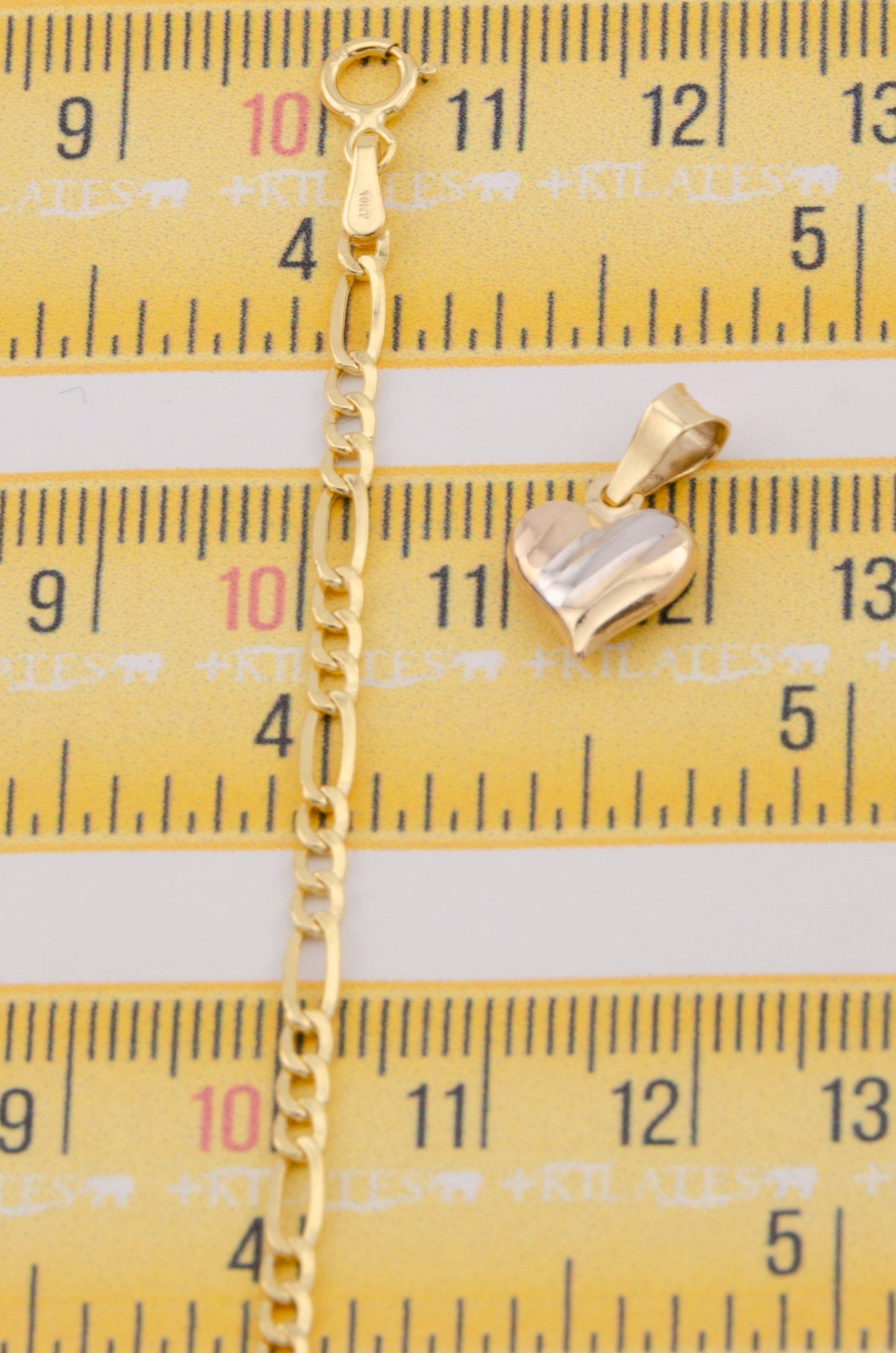 "CADENA DE 50CM PARA ADULTO ESTILO 3+1 CON DIJE DE CORAZON 3 TONOS . ORO 10K #775-3399"