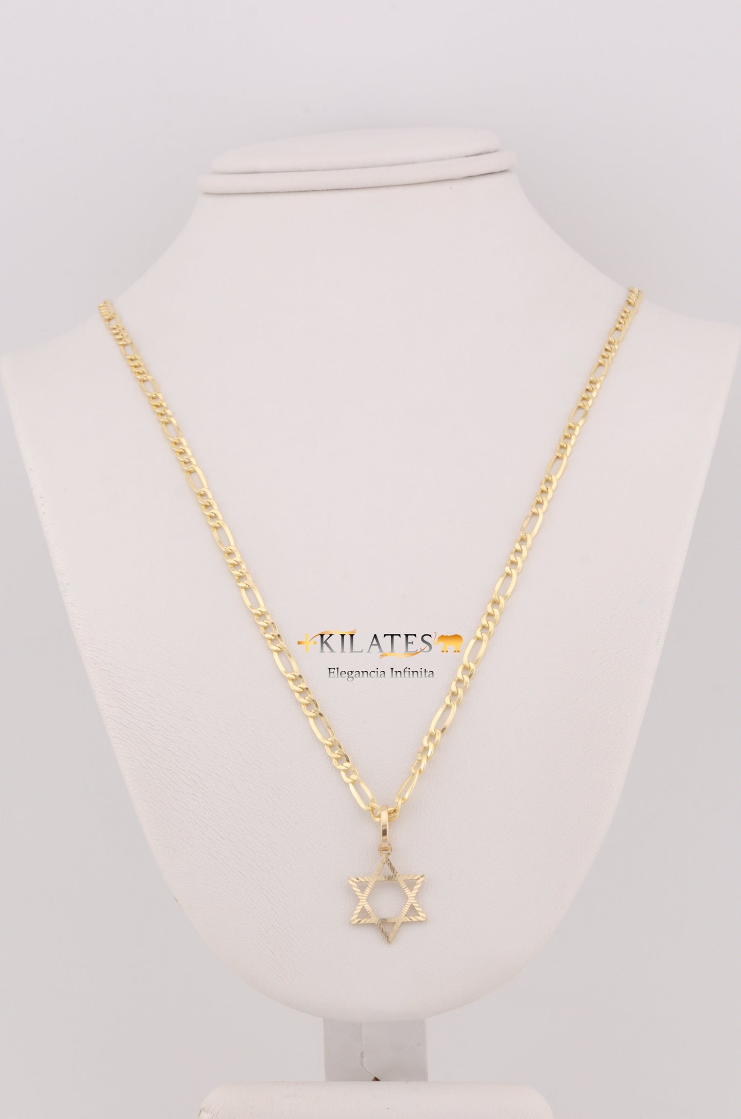 "CADENA DE 50CM PARA ADULTO ESTILO 3+1 CON DIJE DE ESTRELLA DE DAVID. ORO 10K #775-3411"