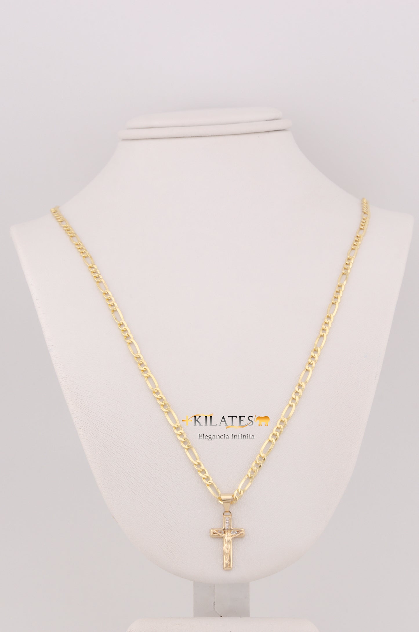 "CADENA DE 50CM PARA ADULTO ESTILO 3+1 CON DIJE DE CRUZ CON JESUCRISTO. ORO 10K #775-3417"