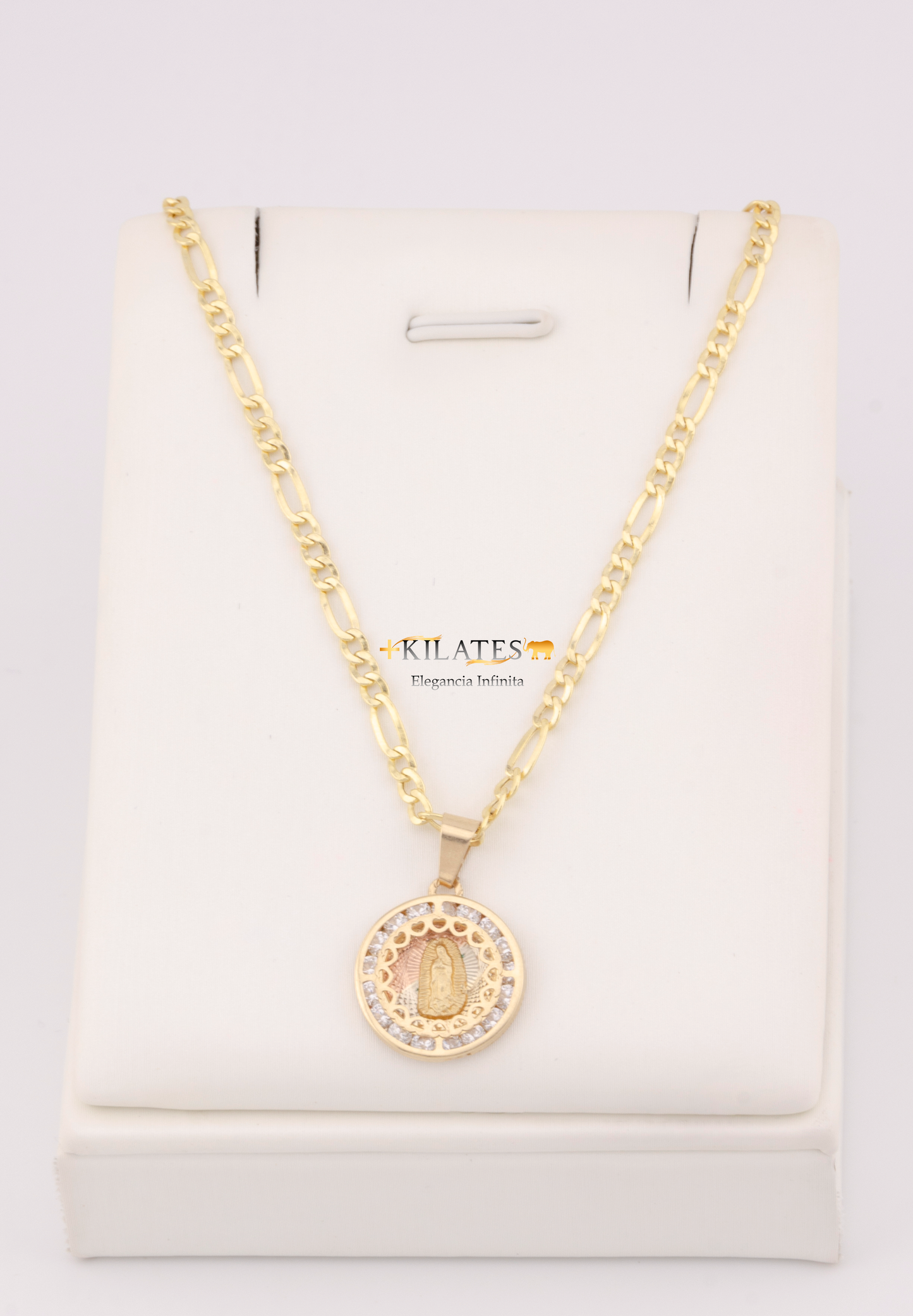 "CADENA DE 50CM PARA ADULTO ESTILO 3+1 CON DIJE REDONDO MEDIANDO DE LA VIRGEN. ORO 10K #775-3402"