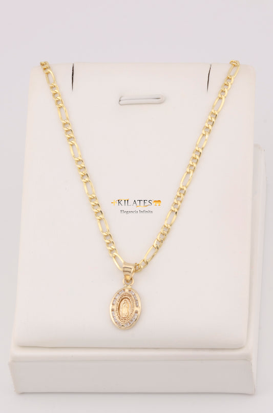 "CADENA DE 50CM PARA ADULTO ESTILO 3+1 CON DIJE OVALADO PEQUEÑO DE LA VIRGEN . ORO 10K #775-3419"