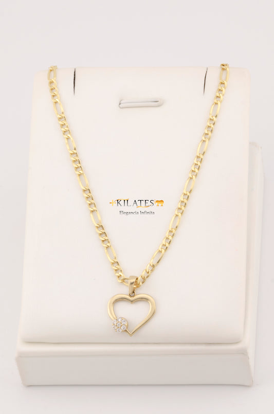 "CADENA DE 50CM PARA ADULTO ESTILO 3+1 CON DIJE DE CORAZON CON ZIRCONIA BLANCA AL LADO. ORO 10K #775-3420"