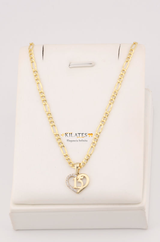 "CADENA DE 50CM PARA ADULTO ESTILO 3+1 CON DIJE DE 15 AÑOS. ORO 10K #775-3422"