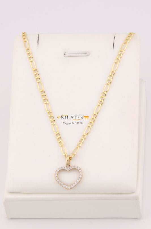 "CADENA DE 50CM PARA ADULTO ESTILO 3+1 CON DIJE DE CORAZON CON ZIRCONIA BLANCA. ORO 10K #775-3423"