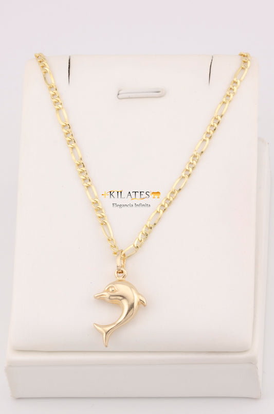 "CADENA DE 50CM PARA ADULTO ESTILO 3+1 CON DIJE DE DELFIN GRANDE. ORO 10K #775-3424"