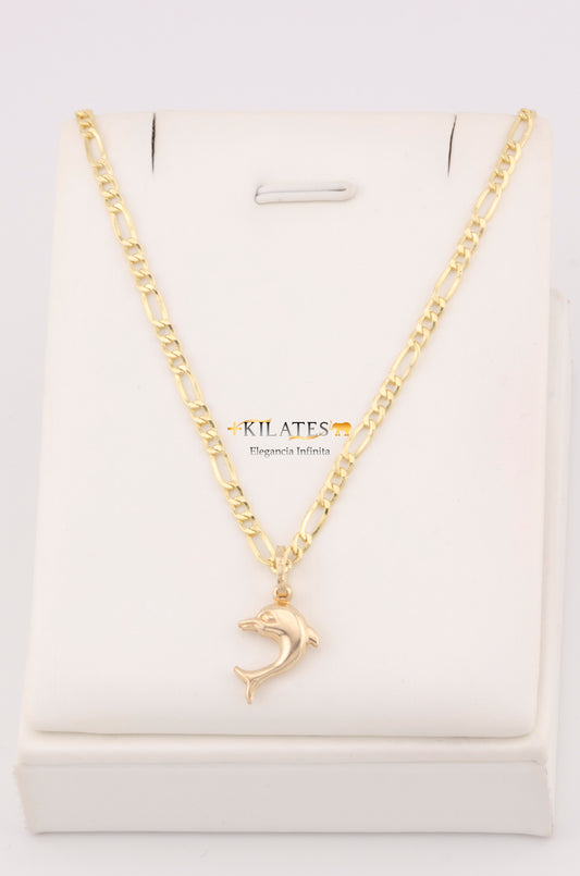 "CADENA DE 50CM PARA ADULTO ESTILO 3+1 CON DIJE DE DELFIN MEDIANO. ORO 10K #775-3425"