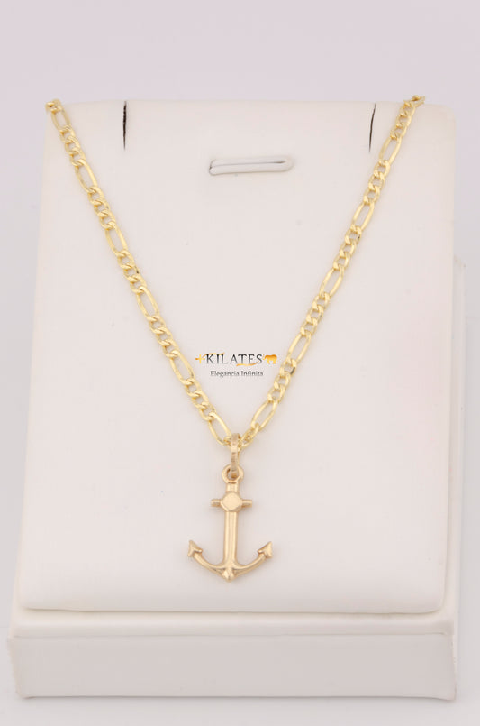 "CADENA DE 50CM PARA ADULTO ESTILO 3+1 CON DIJE DE DE ANCLA. ORO 10K #775-3432"