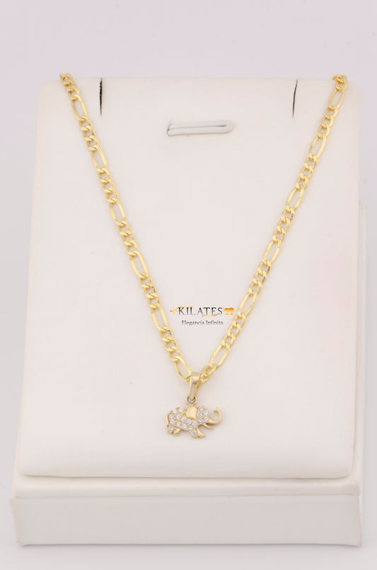 "CADENA DE 50CM PARA ADULTO ESTILO 3+1 CON DIJE DE ELEFANTE CON ZIRCONIA BLANCA. ORO 10K #775-3439"