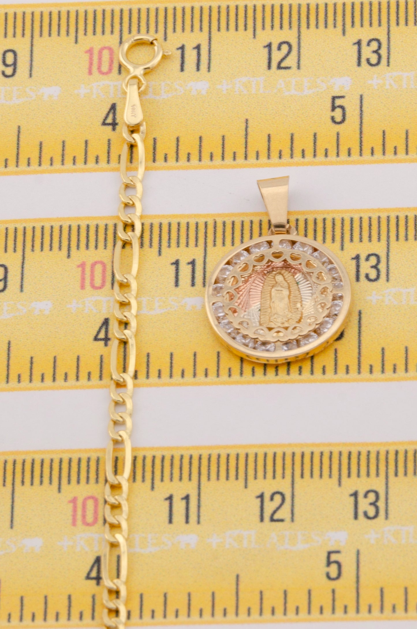 "CADENA DE 50CM PARA ADULTO ESTILO 3+1 CON DIJE REDONDO MEDIANDO DE LA VIRGEN. ORO 10K #775-3402"