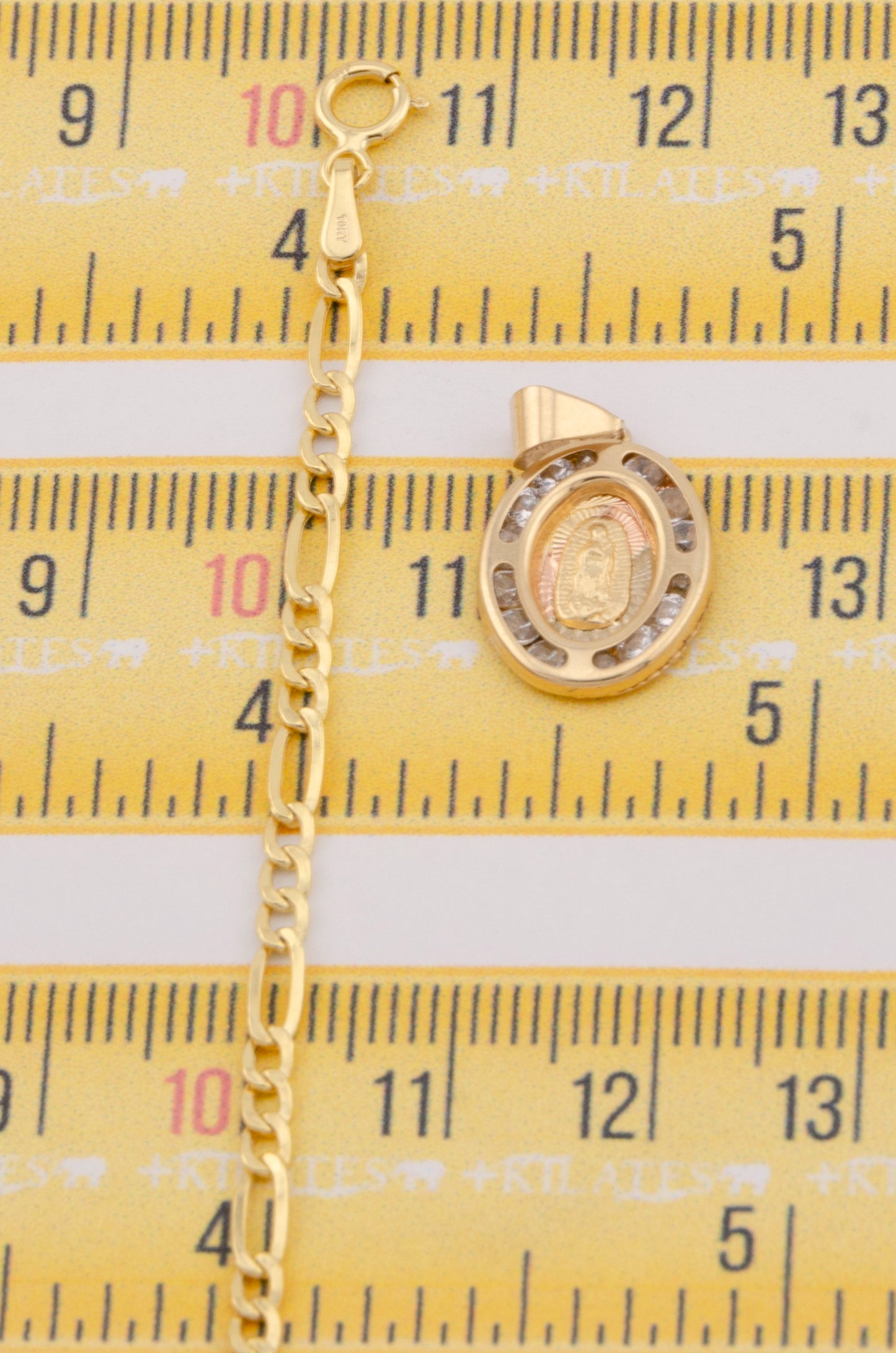 "CADENA DE 50CM PARA ADULTO ESTILO 3+1 CON DIJE OVALADO MEDIANO DE LA VIRGEN. ORO 10K #775-3404"