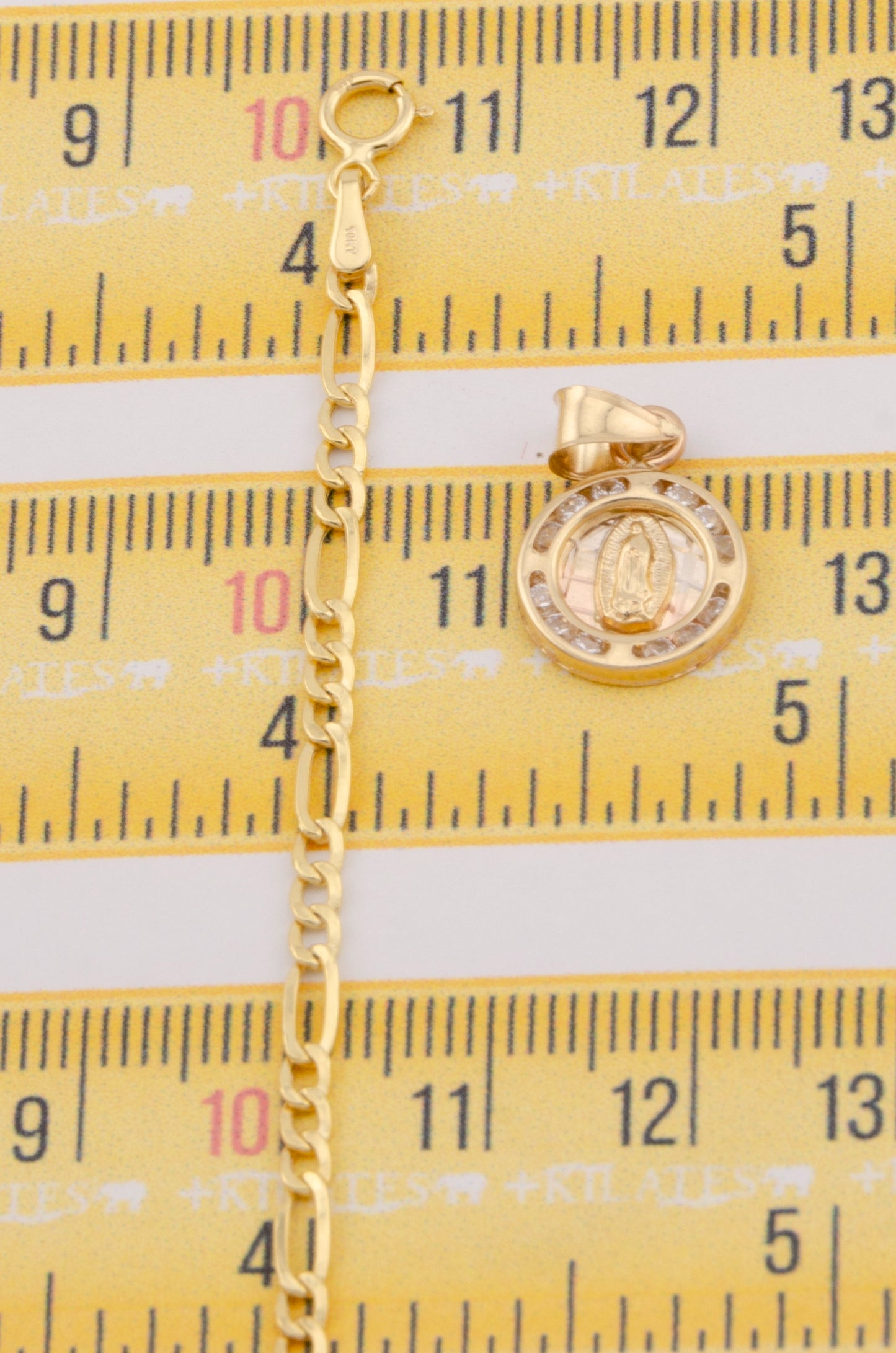 "CADENA DE 50CM PARA ADULTO ESTILO 3+1 CON DIJE REDONDO PEQUEÑO DE LA VIRGEN. ORO 10K #775-3405"