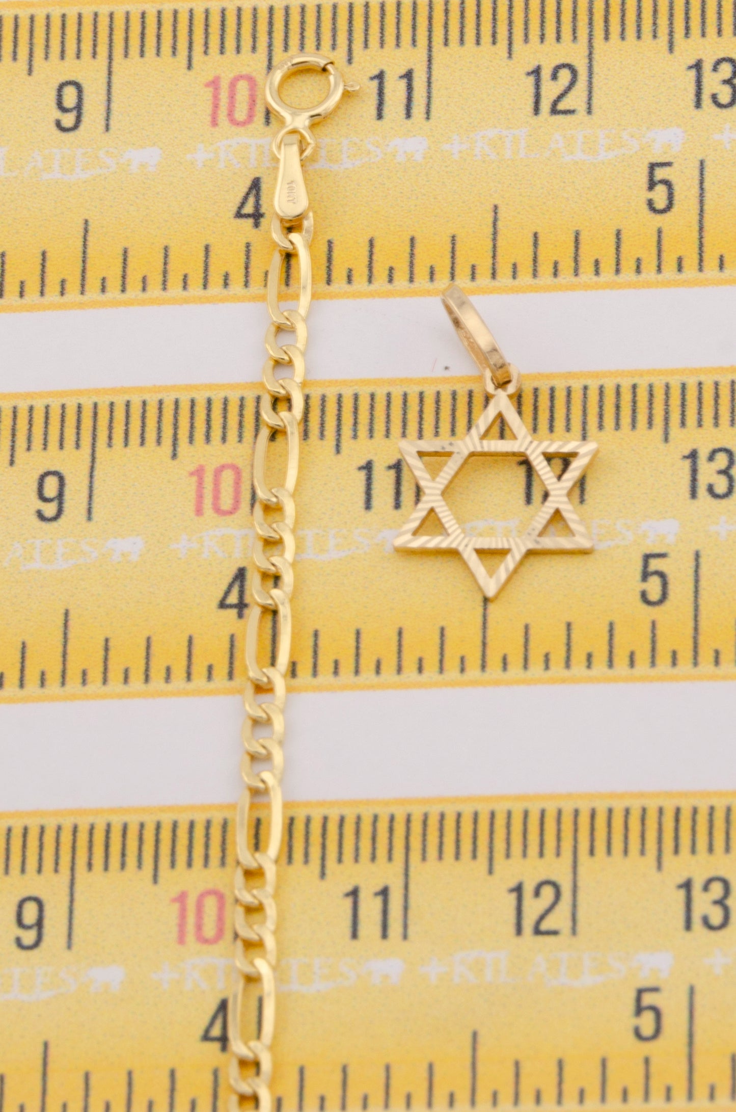 "CADENA DE 50CM PARA ADULTO ESTILO 3+1 CON DIJE DE ESTRELLA DE DAVID. ORO 10K #775-3411"