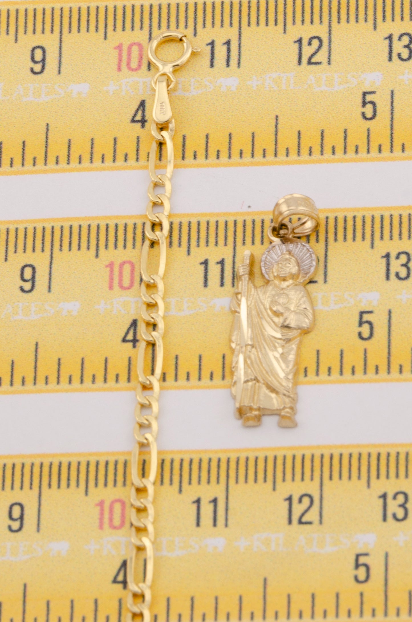 "CADENA DE 50CM PARA ADULTO ESTILO 3+1 CON DIJE DE SAN JUDAS TADEO MEDIANO. ORO 10K #775-3413"