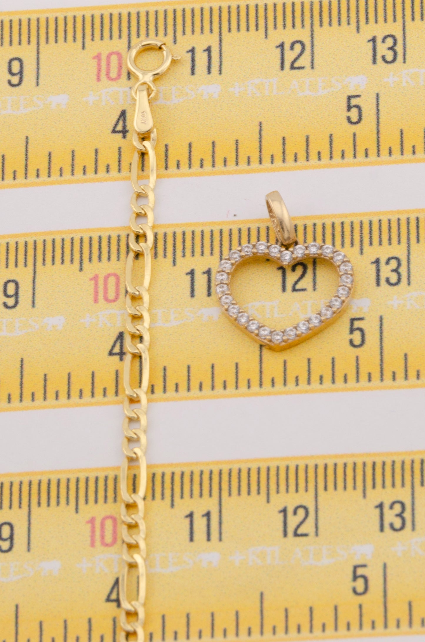 "CADENA DE 50CM PARA ADULTO ESTILO 3+1 CON DIJE DE CORAZON CON ZIRCONIA BLANCA. ORO 10K #775-3423"