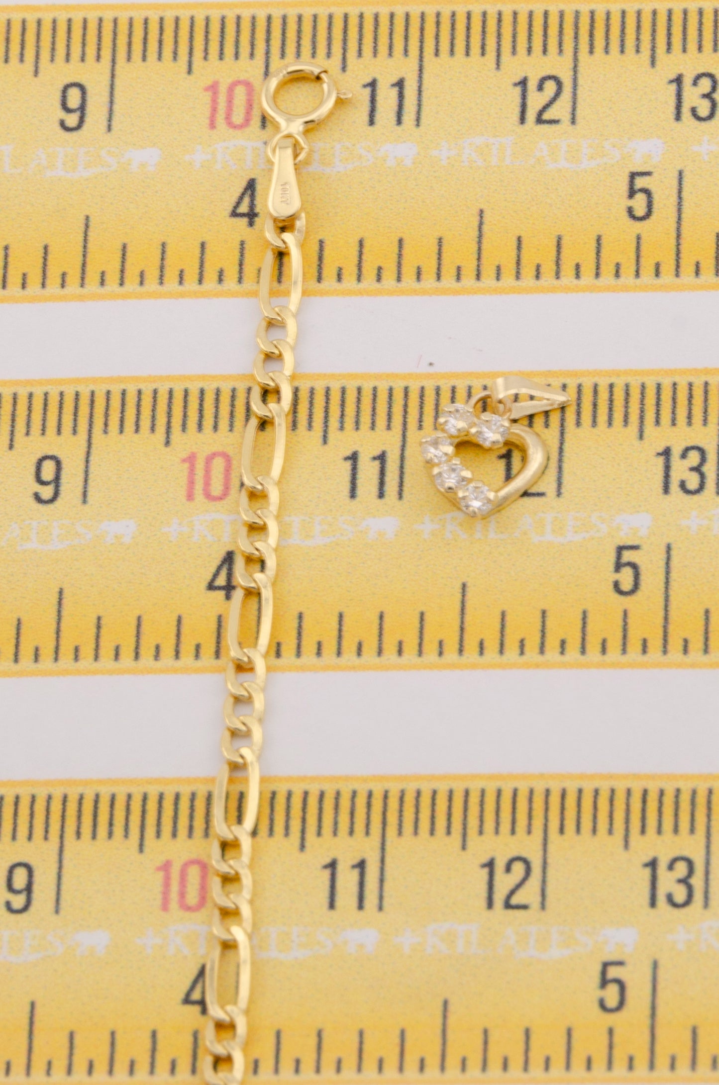 "CADENA DE 50CM PARA ADULTO ESTILO 3+1 CON DIJE DE CORAZON CON PIEDRAS DE ZIRCONIA BLANCA. ORO 10K #775-3433"