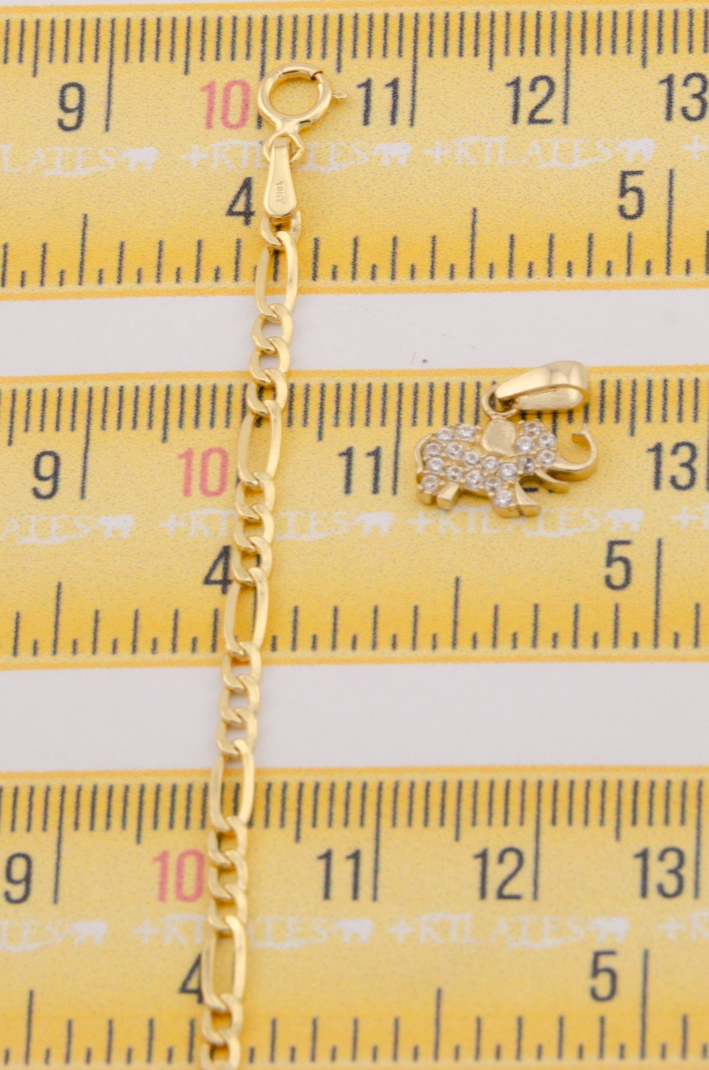 "CADENA DE 50CM PARA ADULTO ESTILO 3+1 CON DIJE DE ELEFANTE CON ZIRCONIA BLANCA. ORO 10K #775-3439"