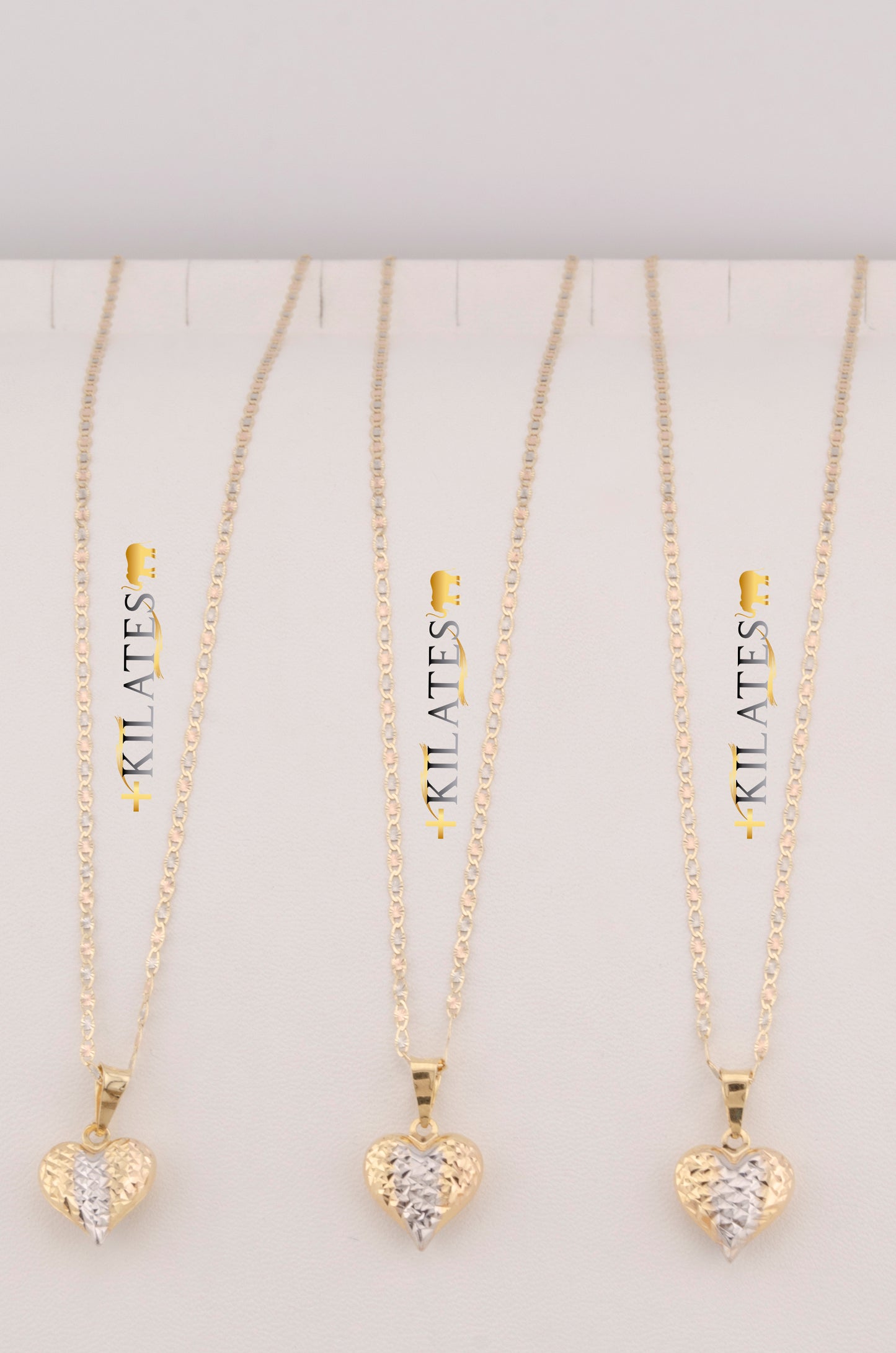 "CADENA DE 50CM PARA ADULTO ESTILO 3 OROS CON DIJE DE CORAZON 3 TONOS GRANDE. ORO 10K #775-3463"
