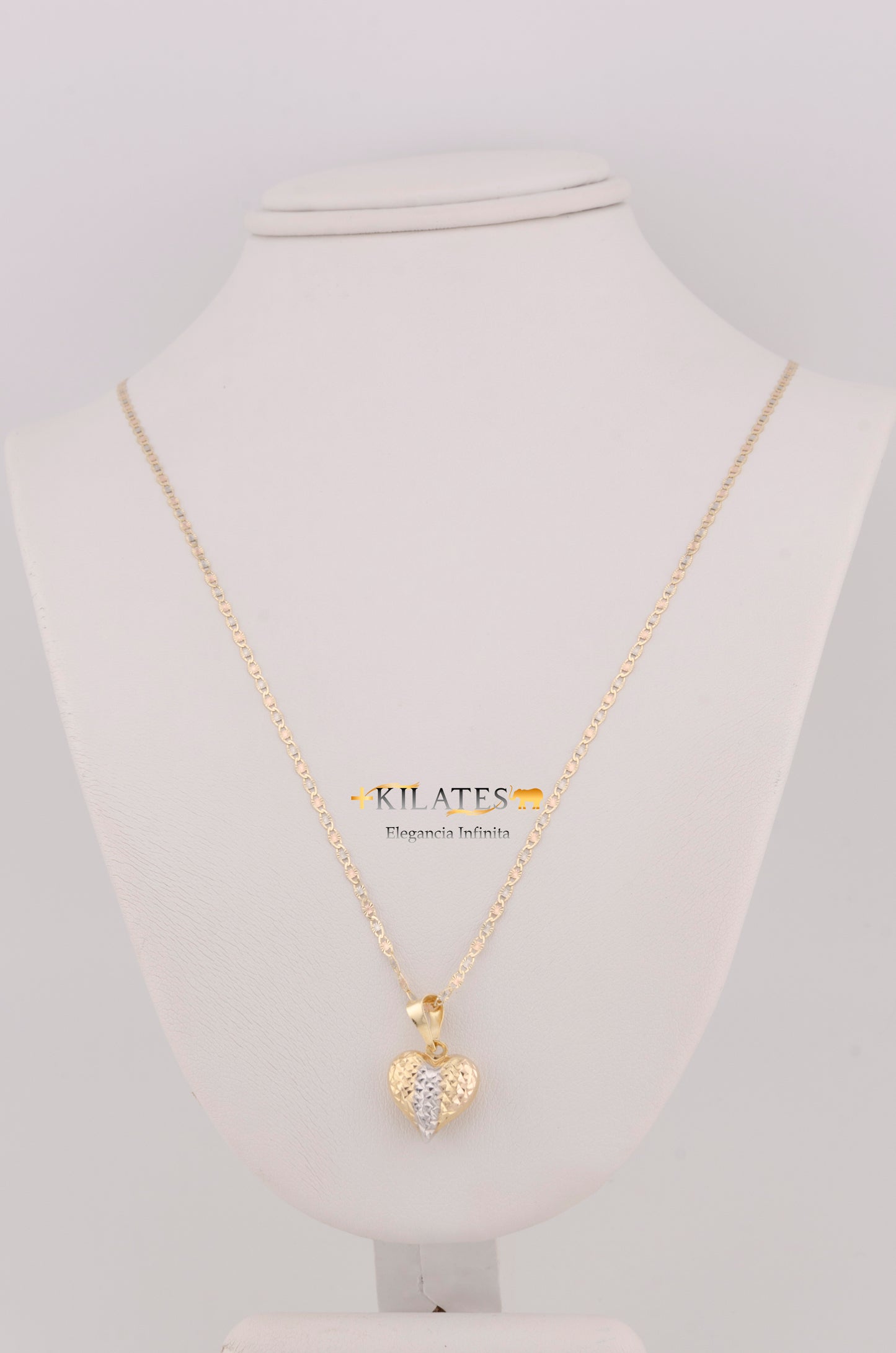 "CADENA DE 50CM PARA ADULTO ESTILO 3 OROS CON DIJE DE CORAZON 3 TONOS GRANDE. ORO 10K #775-3463"