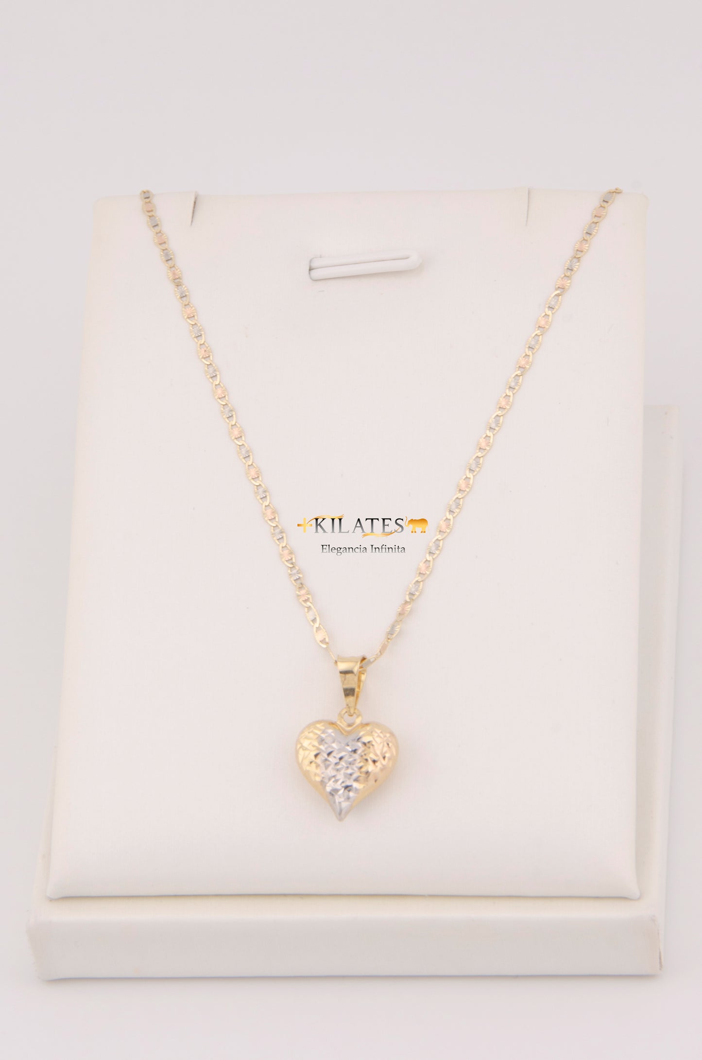 "CADENA DE 50CM PARA ADULTO ESTILO 3 OROS CON DIJE DE CORAZON 3 TONOS GRANDE. ORO 10K #775-3463"