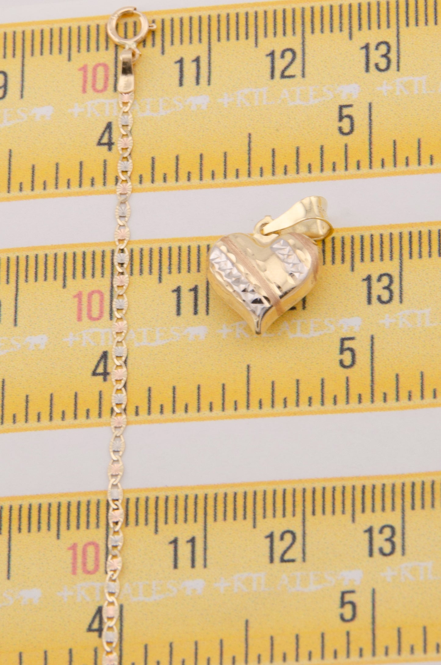 "CADENA DE 50CM PARA ADULTO ESTILO 3 OROS CON DIJE DE CORAZON 3 TONOS GRANDE. ORO 10K #775-3462"