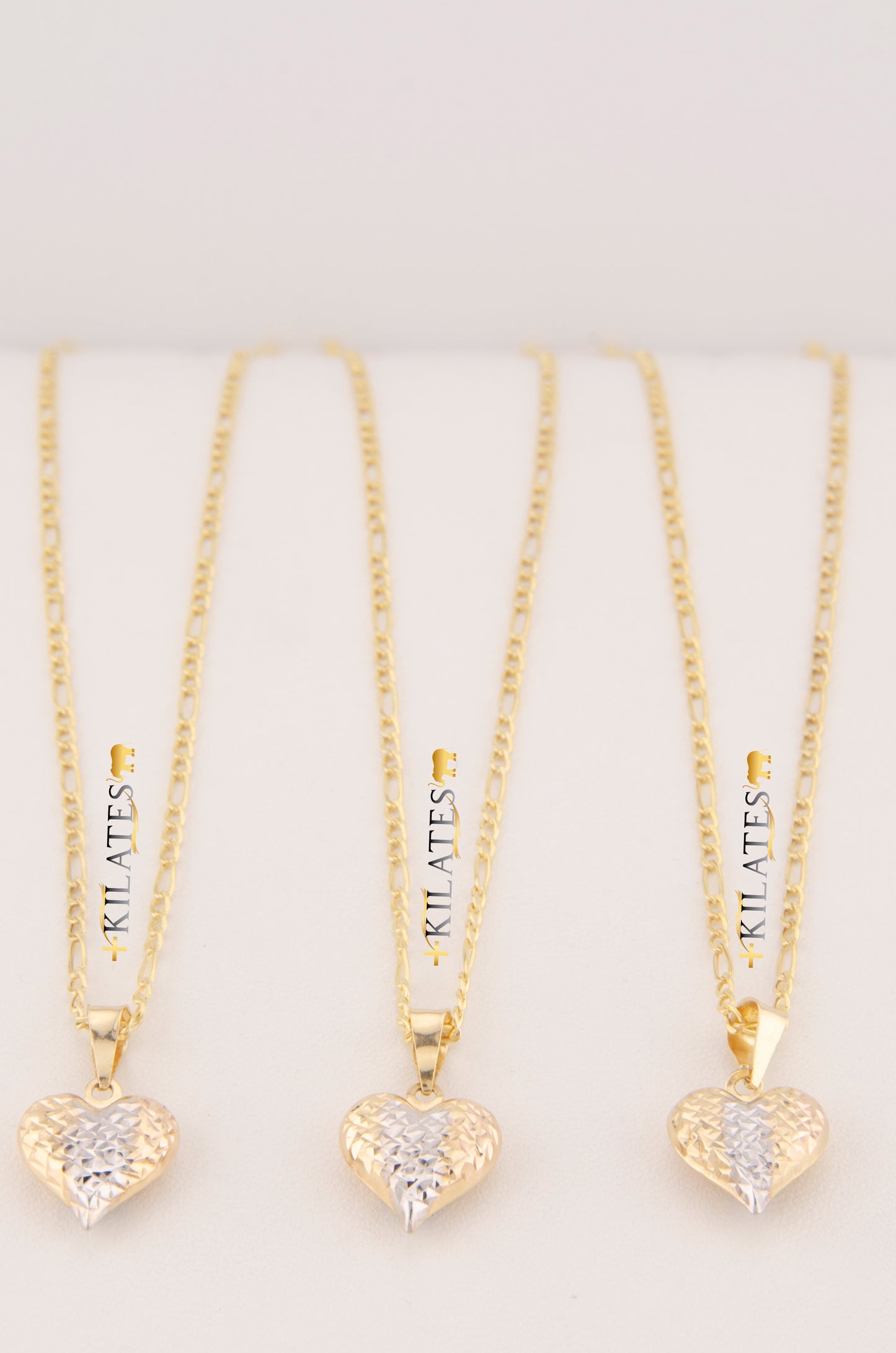 "CADENA DE 50CM PARA ADULTO ESTILO 3+1 CON DIJE DE CORAZON 3 TONOS GRANDE. ORO 10K #775-3486"