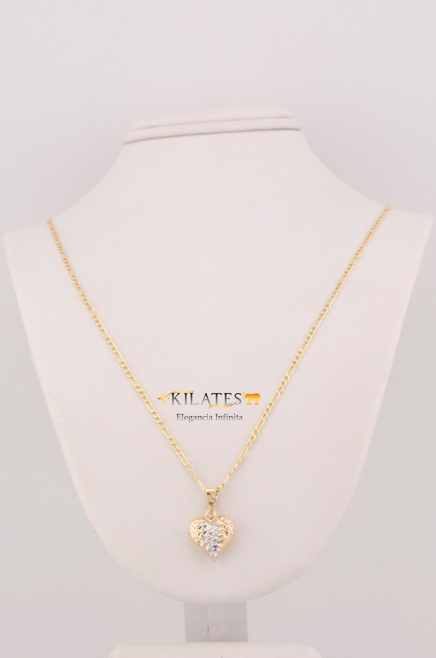 "CADENA DE 50CM PARA ADULTO ESTILO 3+1 CON DIJE DE CORAZON 3 TONOS GRANDE. ORO 10K #775-3486"