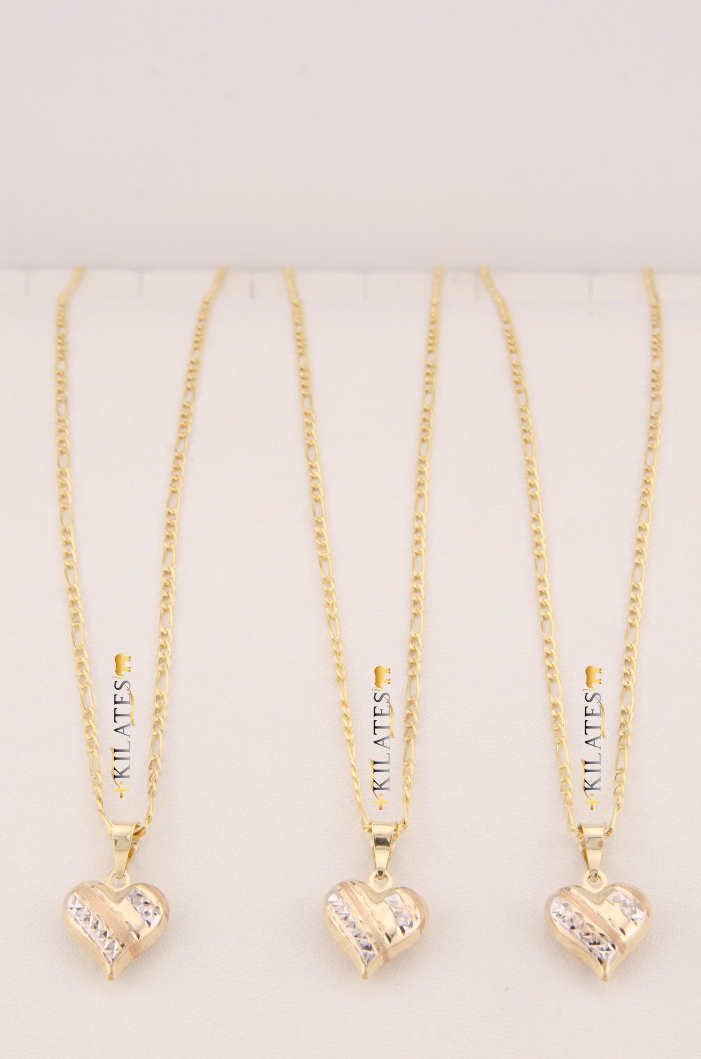 "CADENA DE 50CM PARA ADULTO ESTILO 3+1 CON DIJE DE CORAZON 3 TONOS GRANDE. ORO 10K #775-3487"