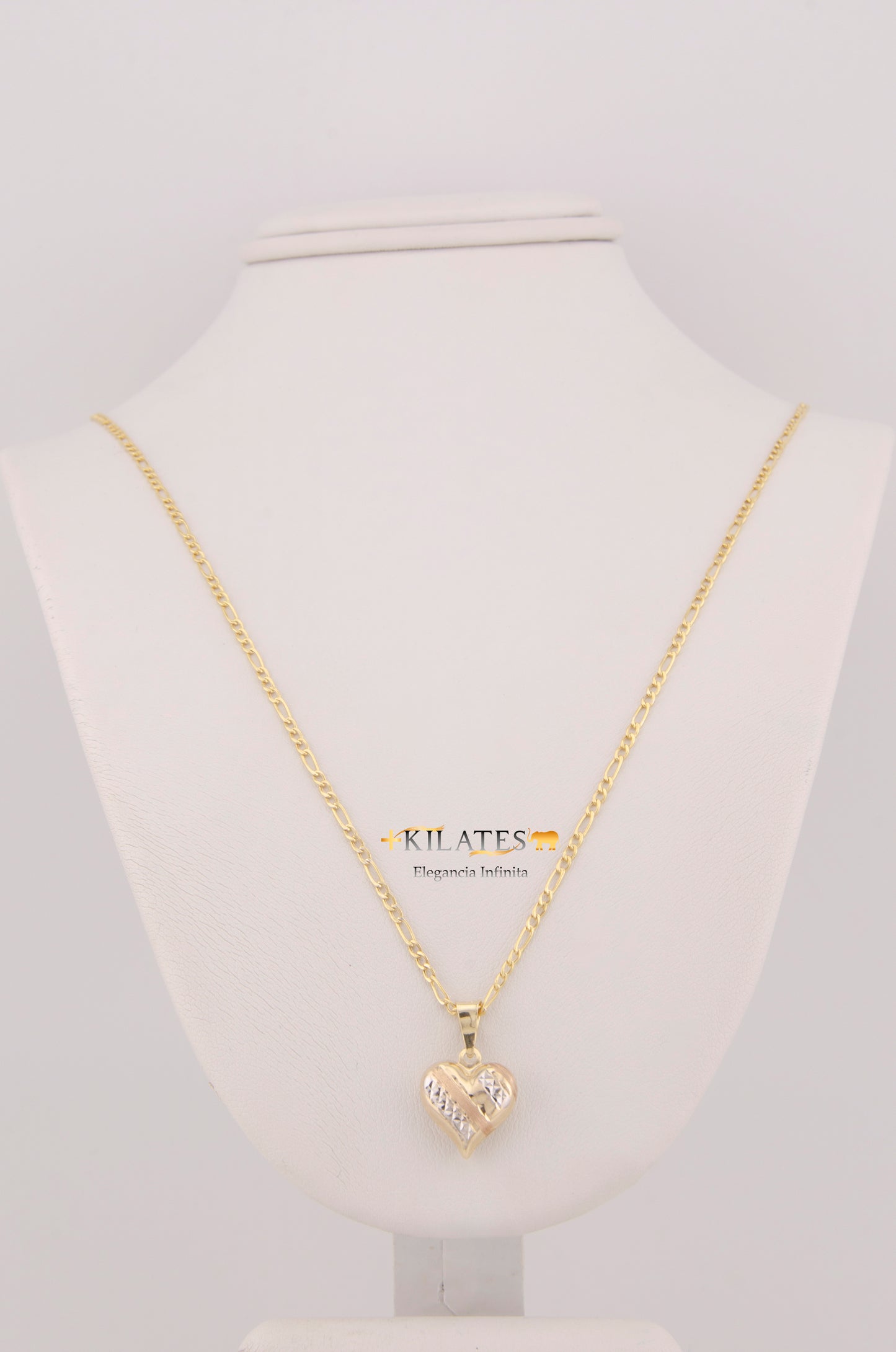 "CADENA DE 50CM PARA ADULTO ESTILO 3+1 CON DIJE DE CORAZON 3 TONOS GRANDE. ORO 10K #775-3487"