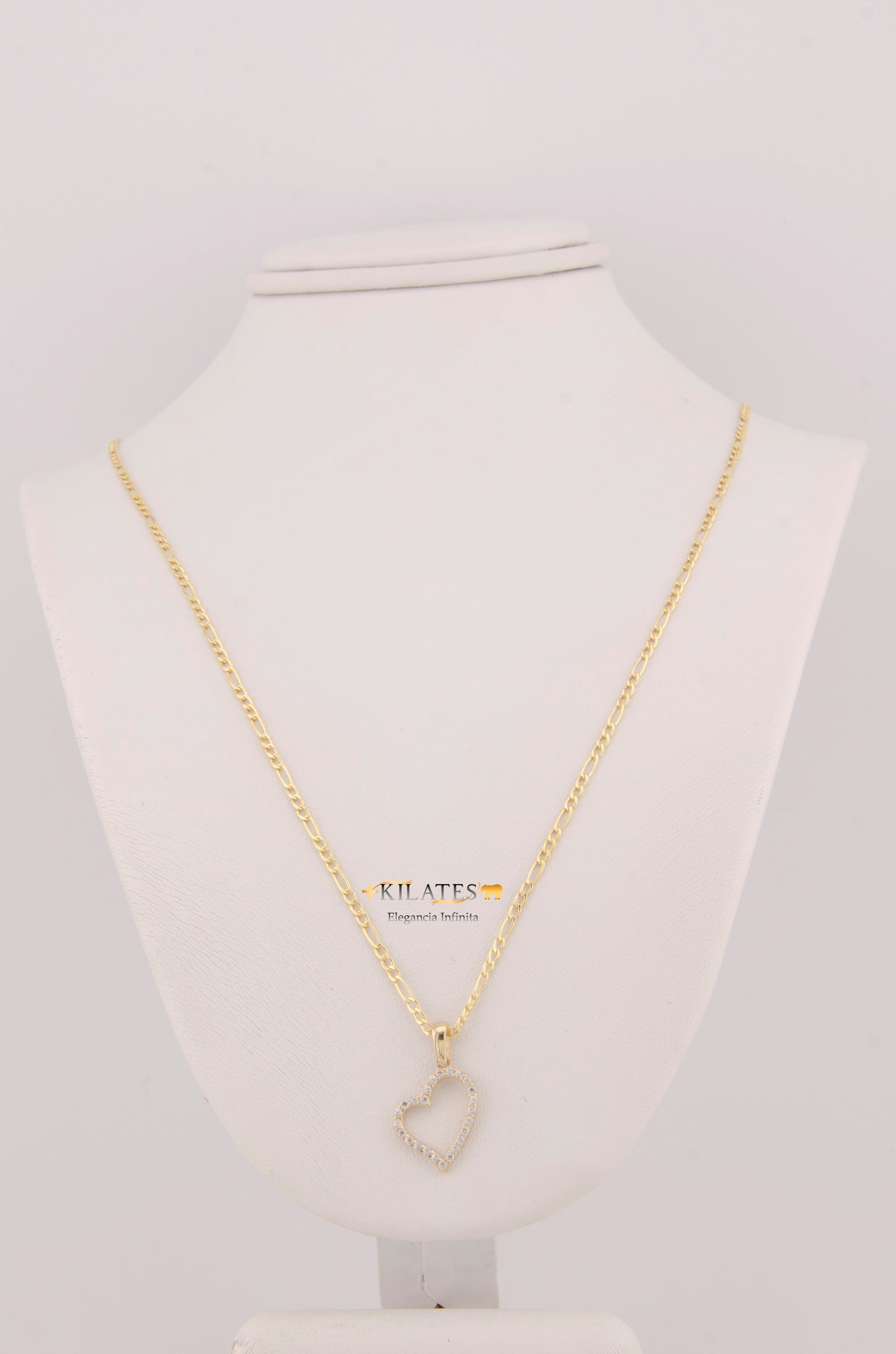 "CADENA DE 50CM PARA ADULTO ESTILO 3+1 CON DIJE DE CORAZON CON ZIRCONIA BLANCA. ORO 10K #775-3489"