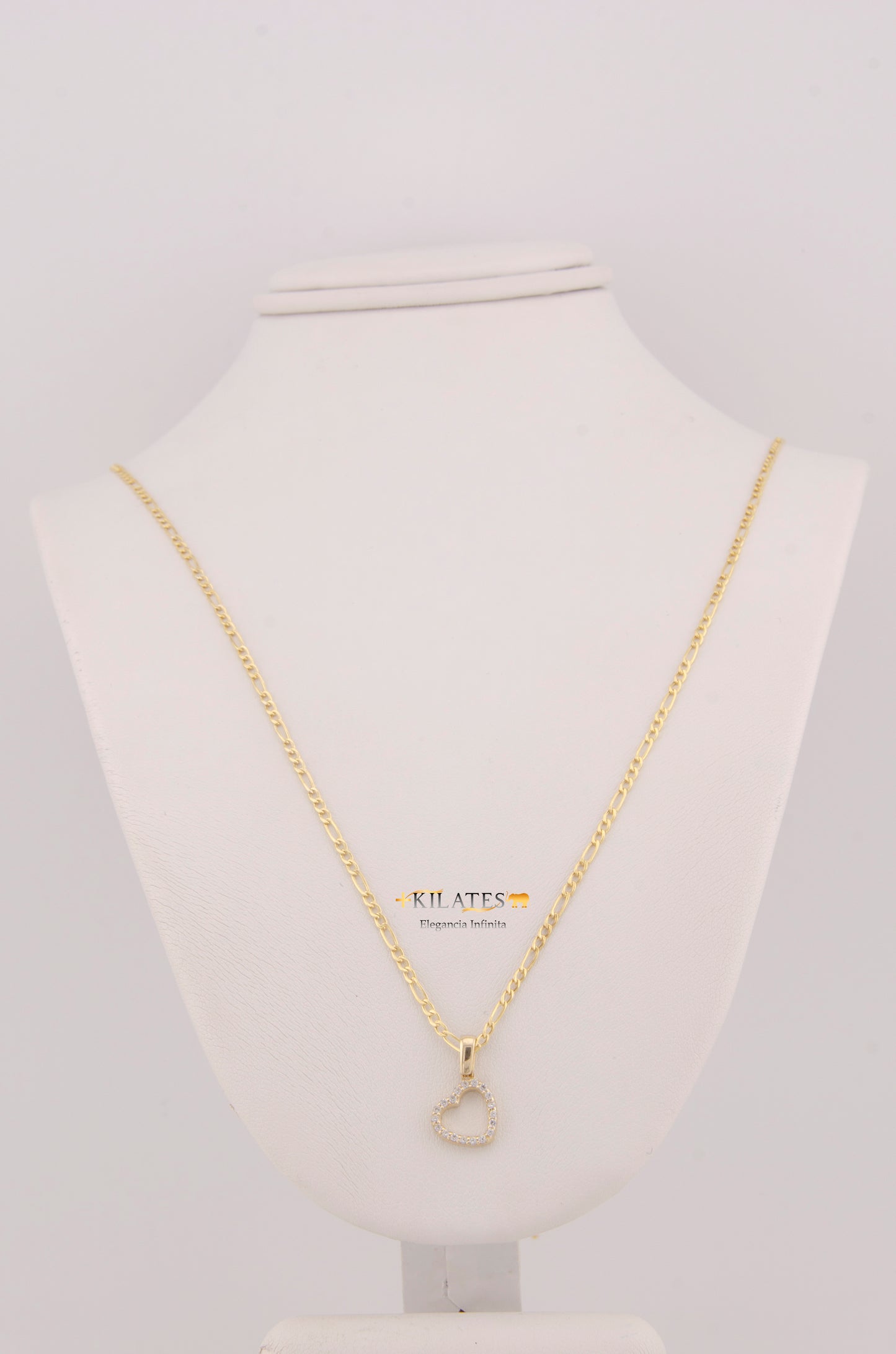 "CADENA DE 50CM PARA ADULTO ESTILO 3+1 CON DIJE DE CORAZON CON ZIRCONIA BLANCA. ORO 10K #775-3490"