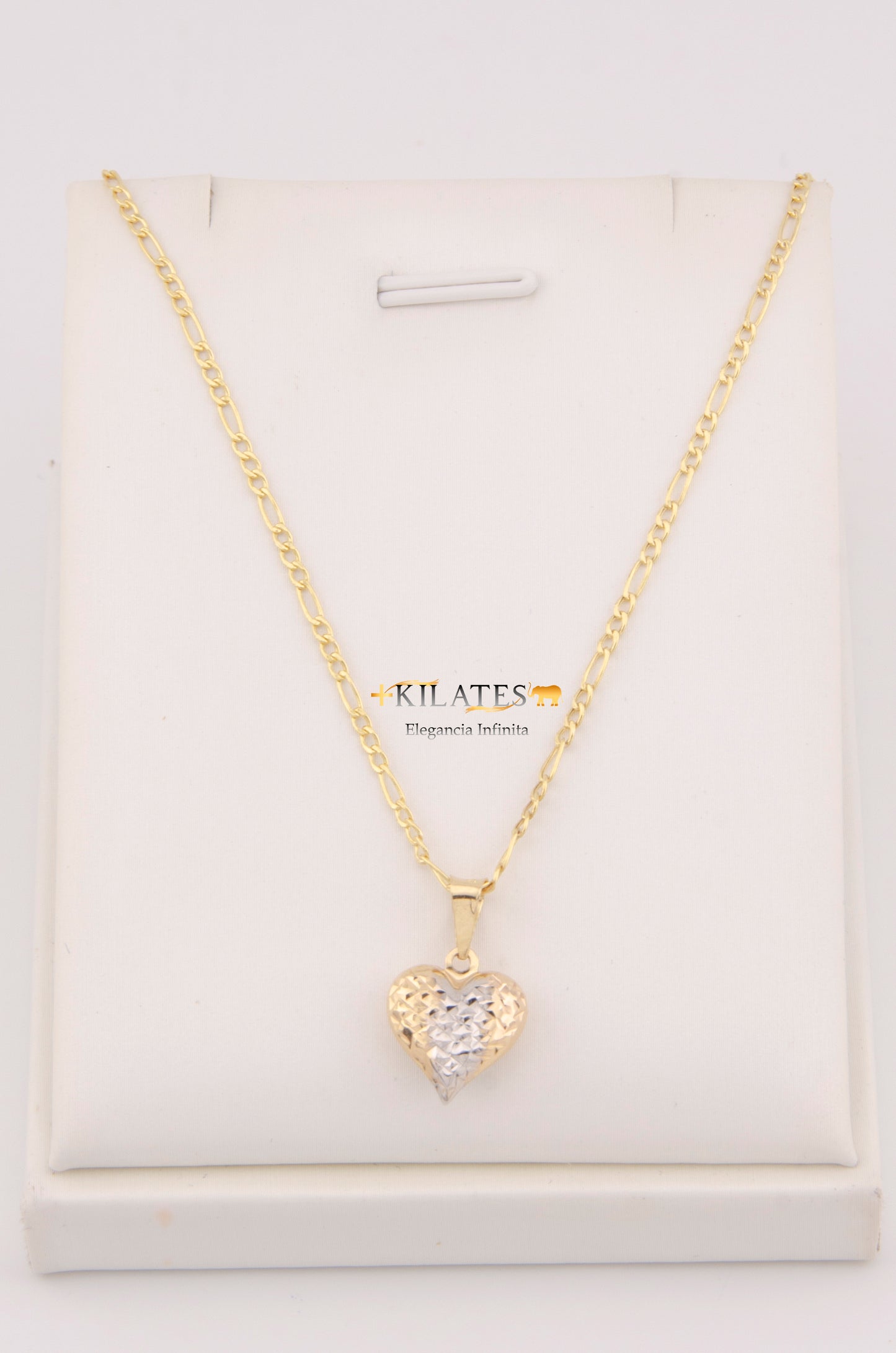 "CADENA DE 50CM PARA ADULTO ESTILO 3+1 CON DIJE DE CORAZON 3 TONOS GRANDE. ORO 10K #775-3486"