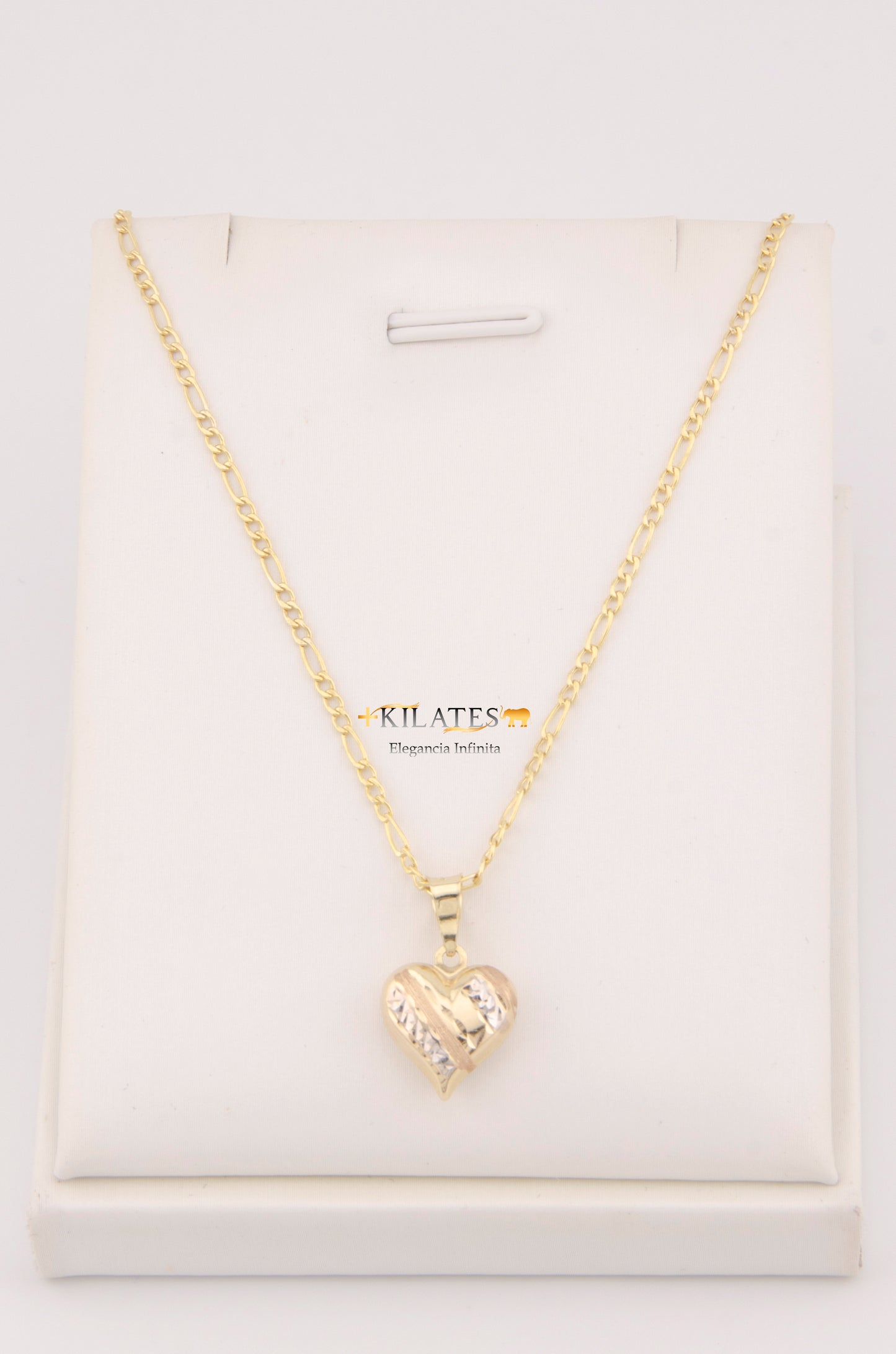 "CADENA DE 50CM PARA ADULTO ESTILO 3+1 CON DIJE DE CORAZON 3 TONOS GRANDE. ORO 10K #775-3487"