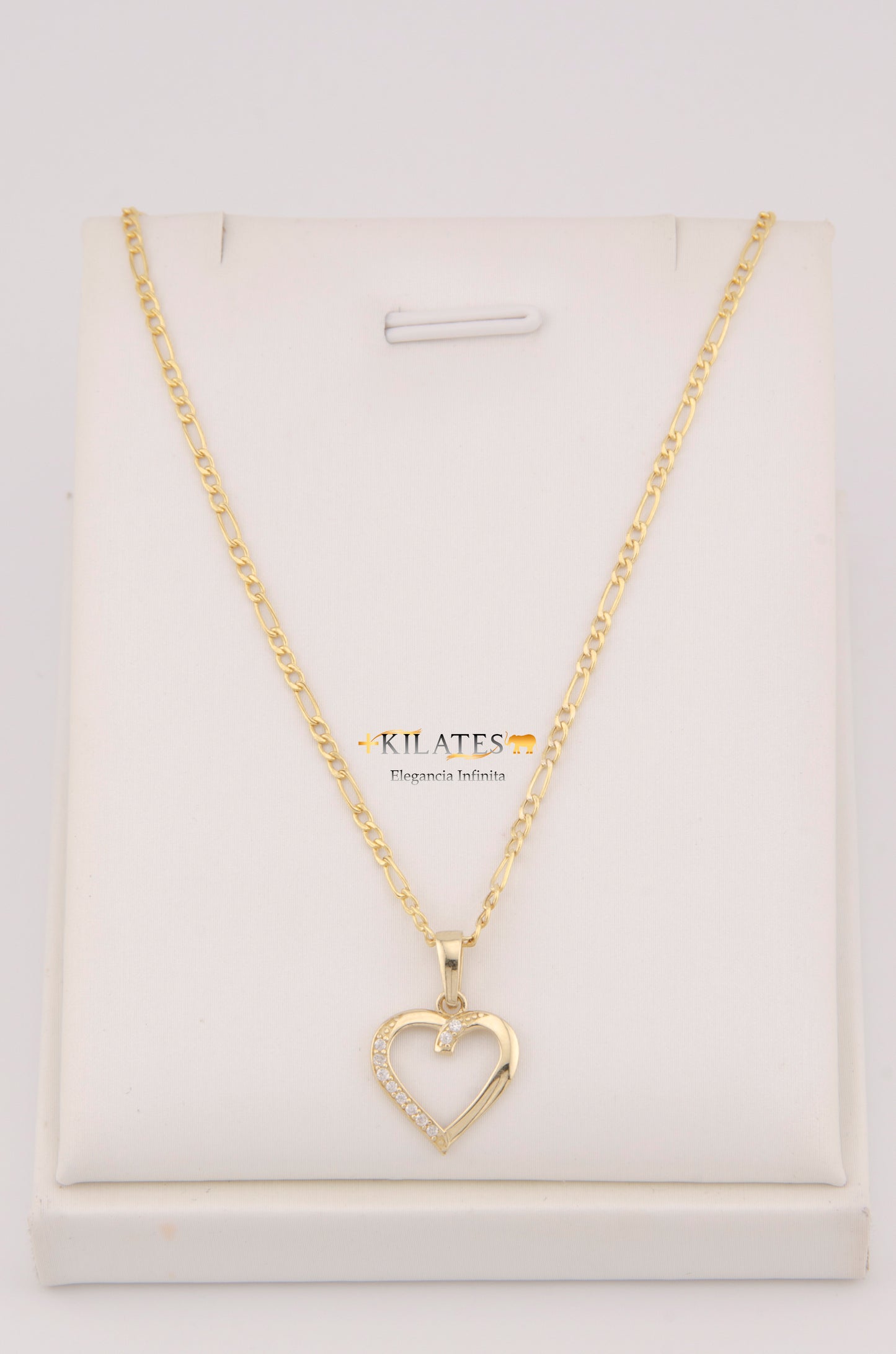 "CADENA DE 50CM PARA ADULTO ESTILO 3+1 CON DIJE DE CORAZON CON ZIRCONIA BLANCA. ORO 10K #775-3488"