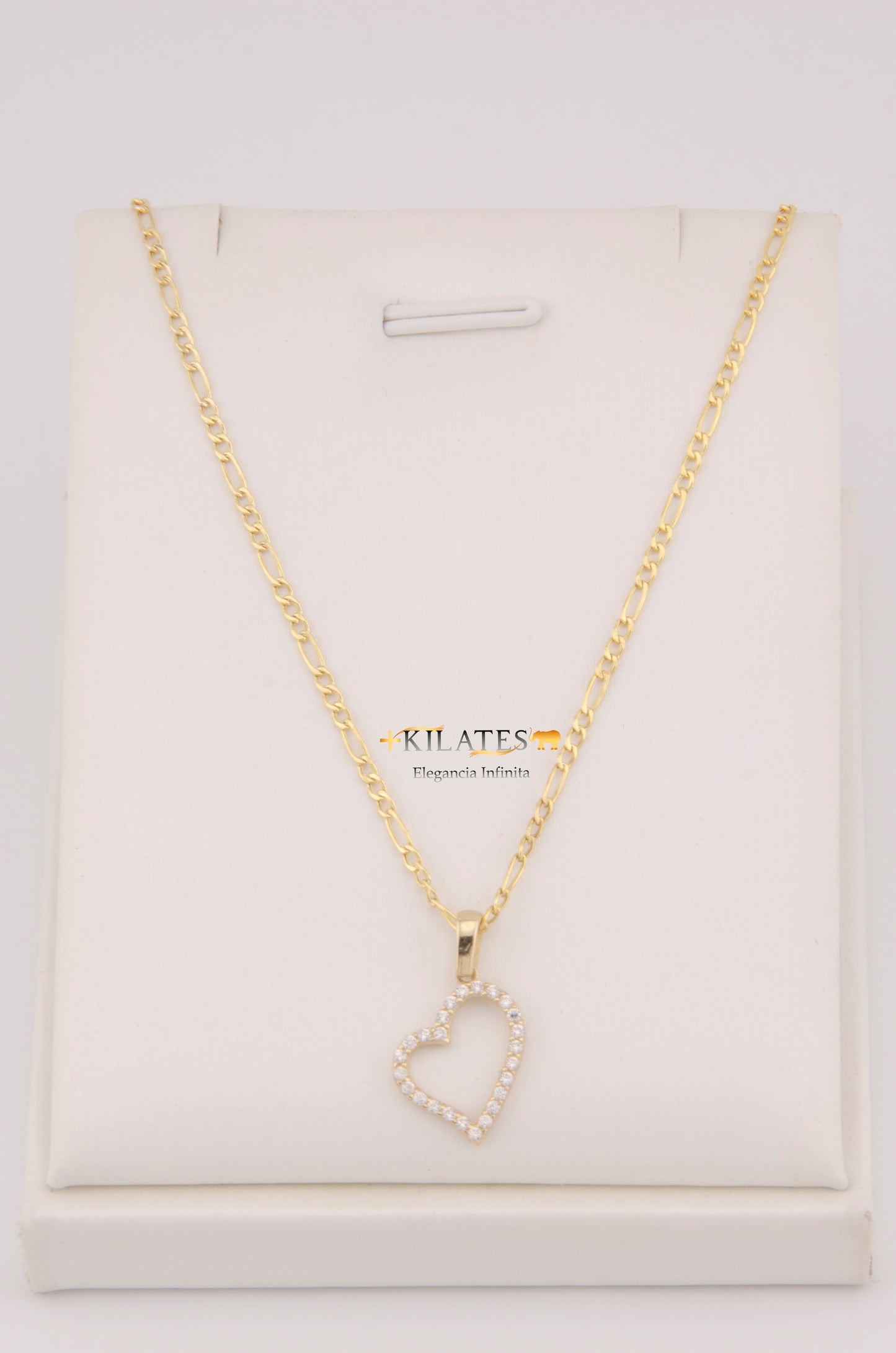 "CADENA DE 50CM PARA ADULTO ESTILO 3+1 CON DIJE DE CORAZON CON ZIRCONIA BLANCA. ORO 10K #775-3489"