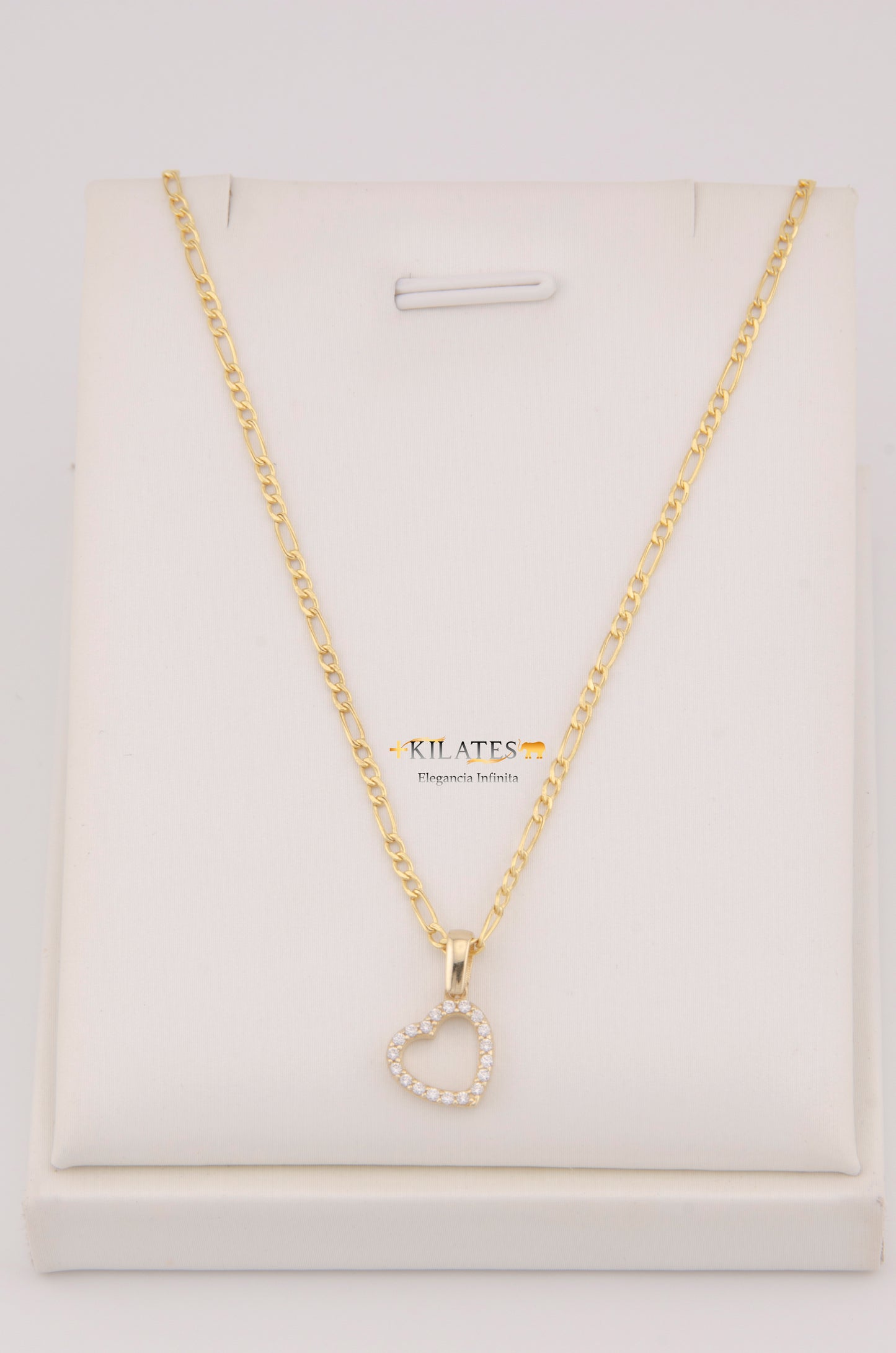 "CADENA DE 50CM PARA ADULTO ESTILO 3+1 CON DIJE DE CORAZON CON ZIRCONIA BLANCA. ORO 10K #775-3490"