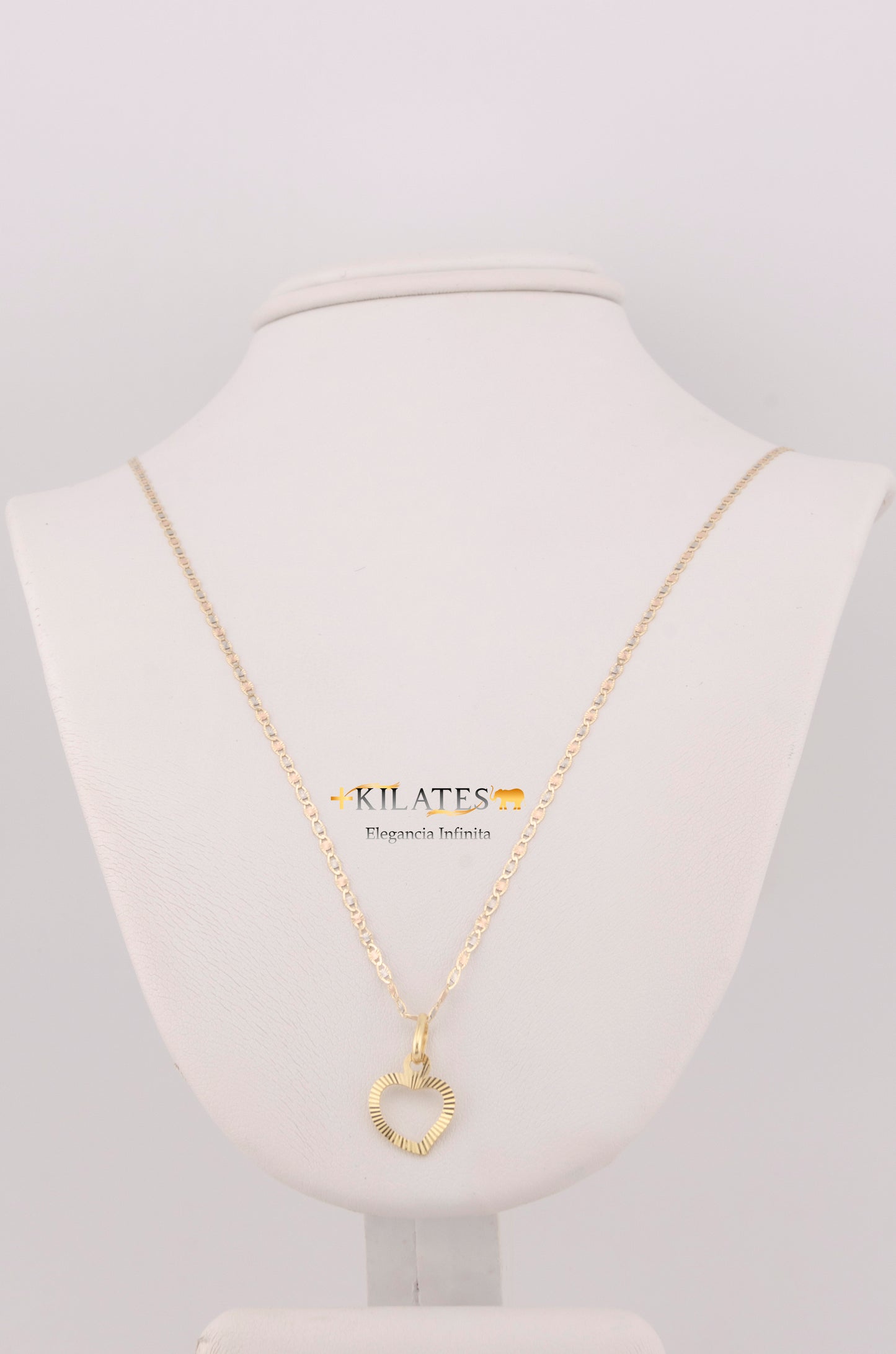 "CADENA DE 50CM PARA DAMA ESTILO 3 OROS CON DIJE DE CORAZON. ORO 10K #775-3496"